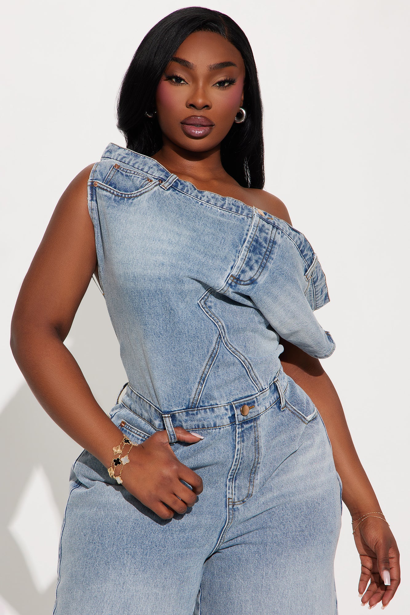 Dakota Denim Jort Romper - Light Wash