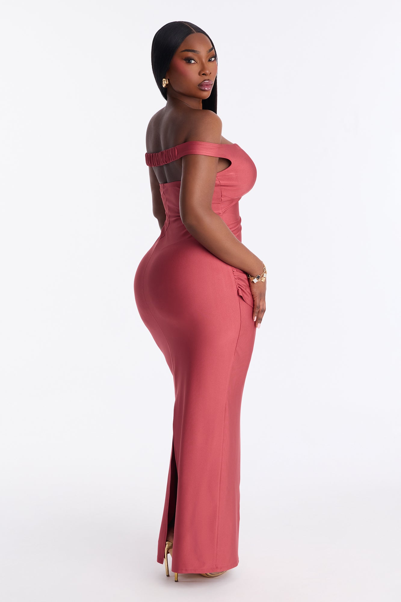 Amelya Off Shoulder Tricot Gown - Marsala