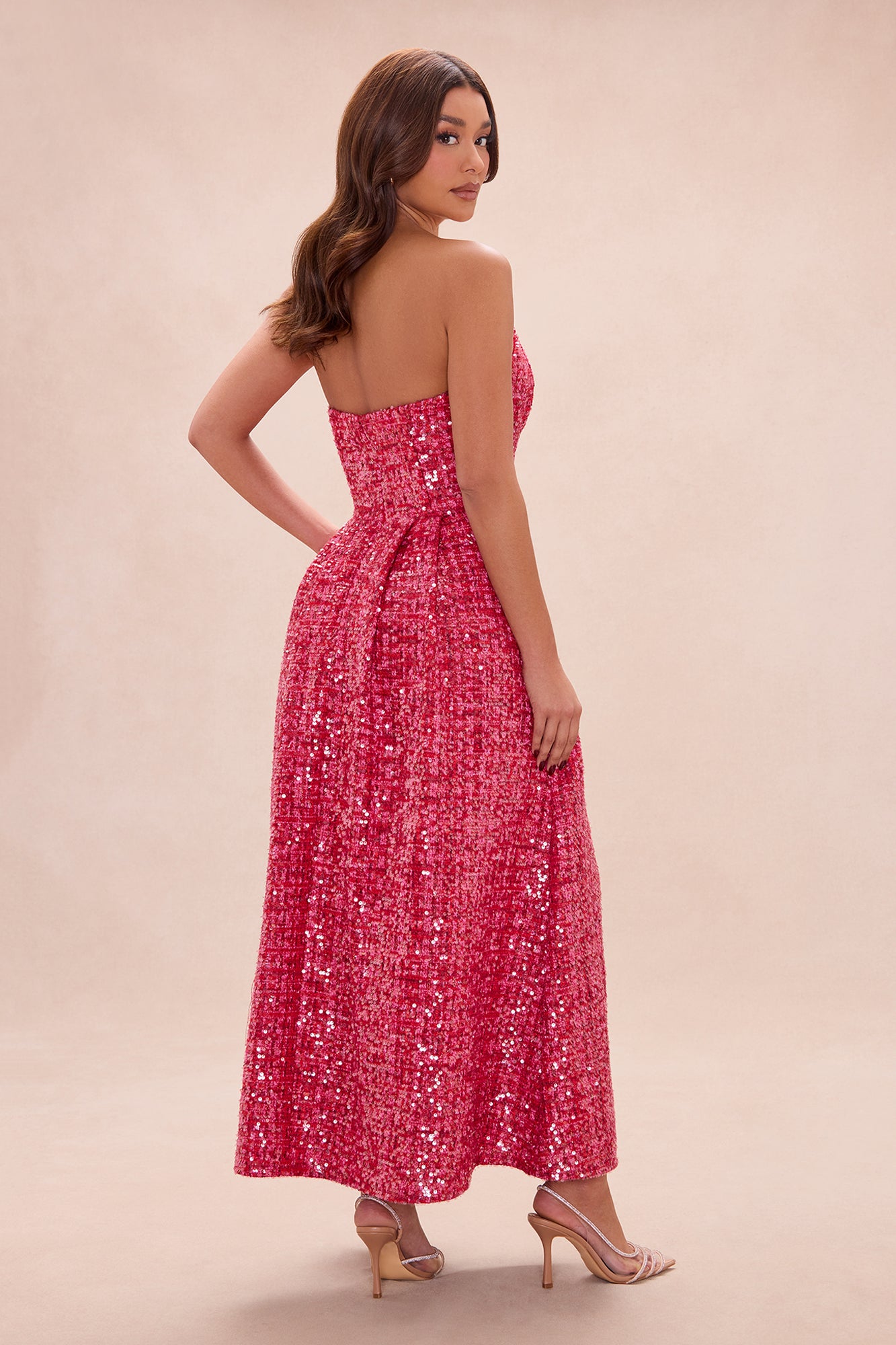 Margot Embellished Tweed Midi Dress - Hot Pink