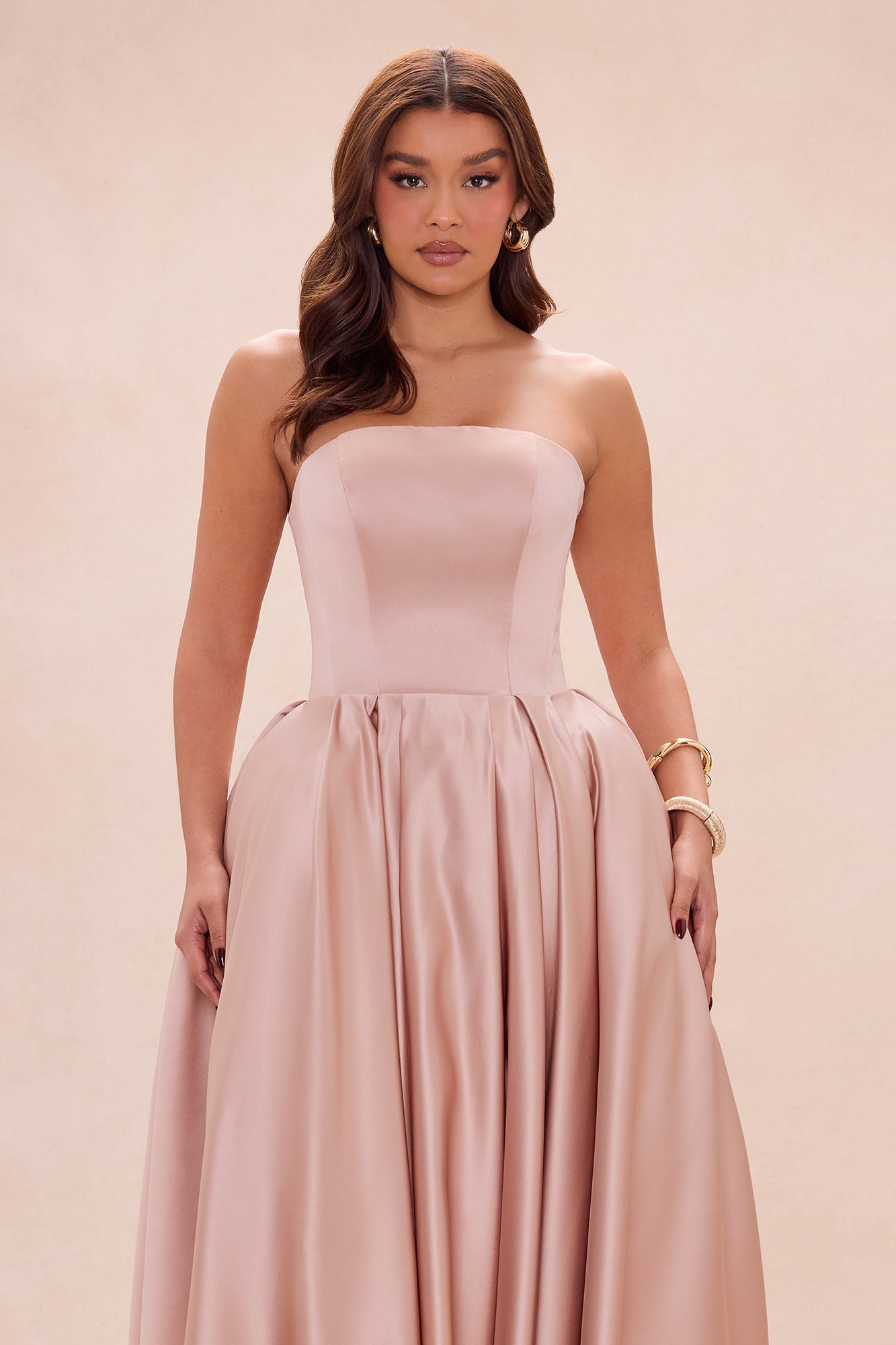 Invite Only Strapless Satin Gown - Mocha