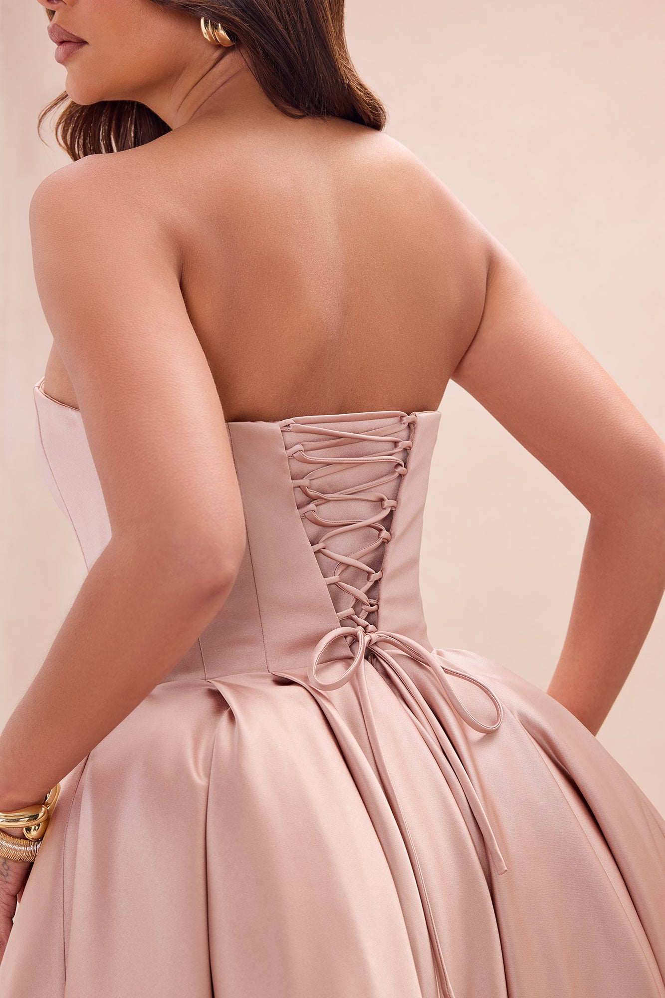 Invite Only Strapless Satin Gown - Mocha