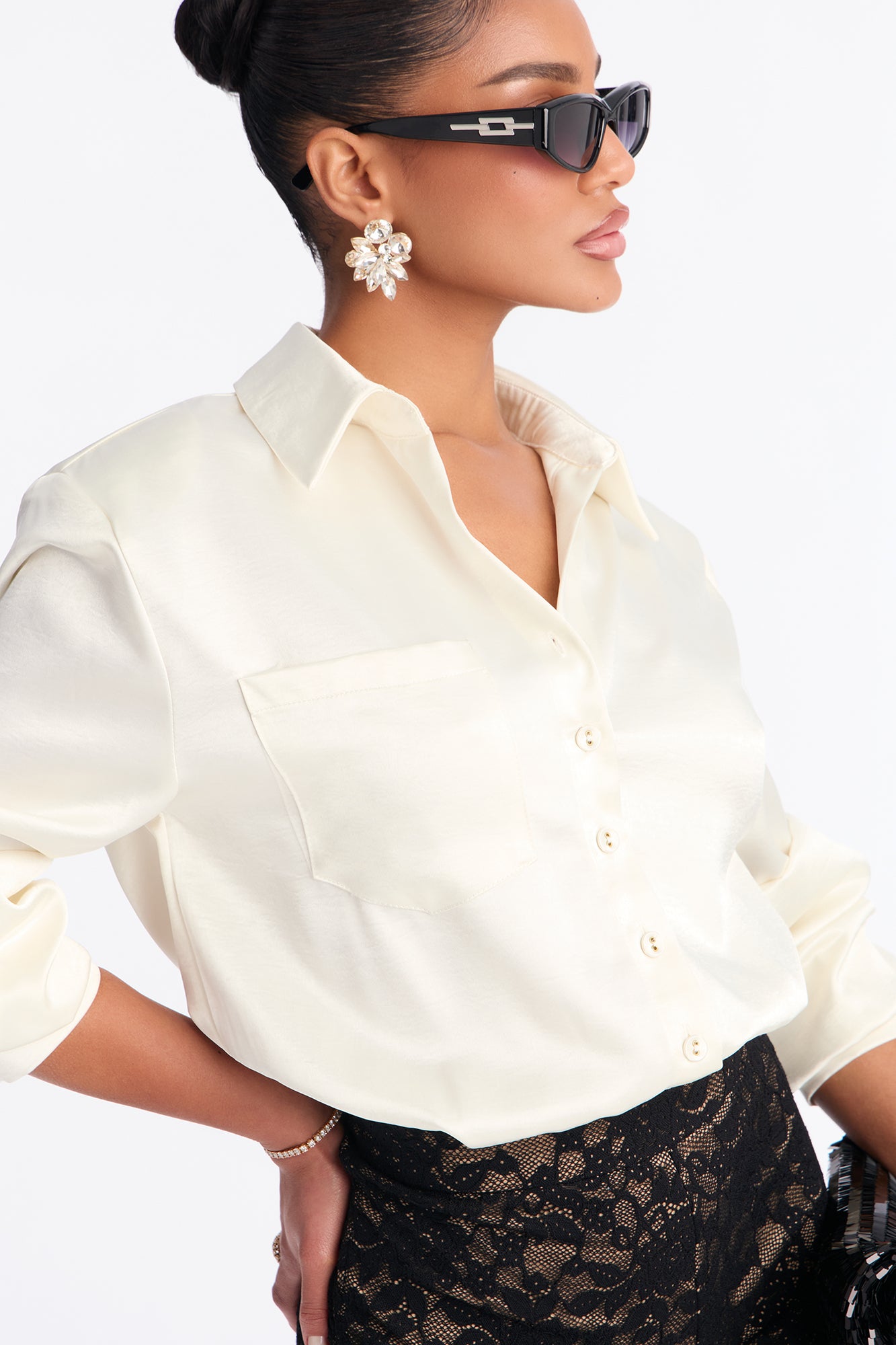 Mila Button Up Lace Romper - Cream/combo