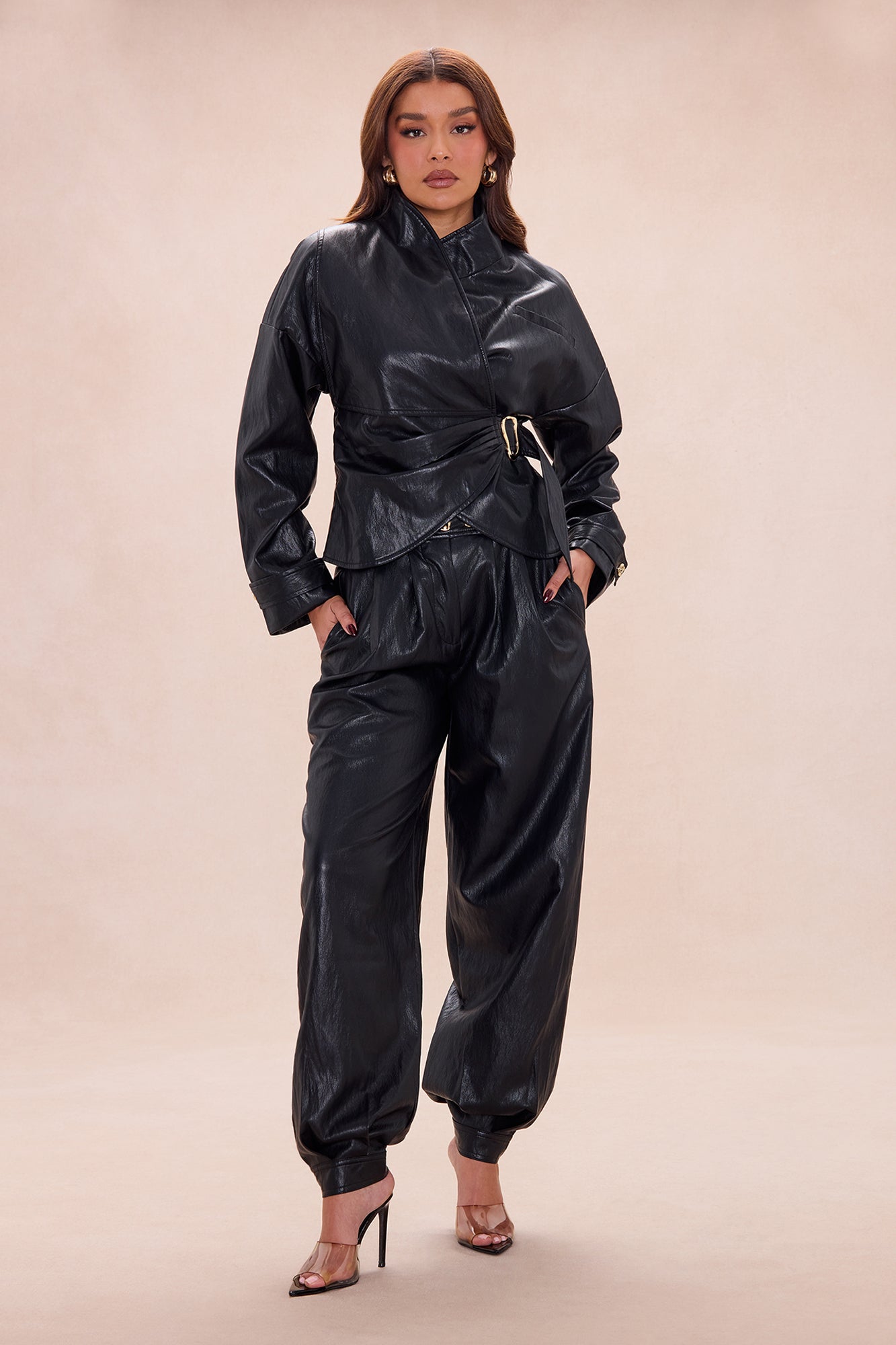 Mariella Faux Leather Balloon Pant - Black
