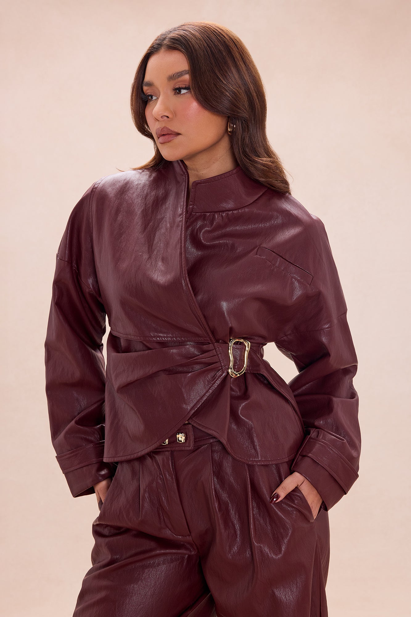 Mariella Faux Leather Jacket - Burgundy