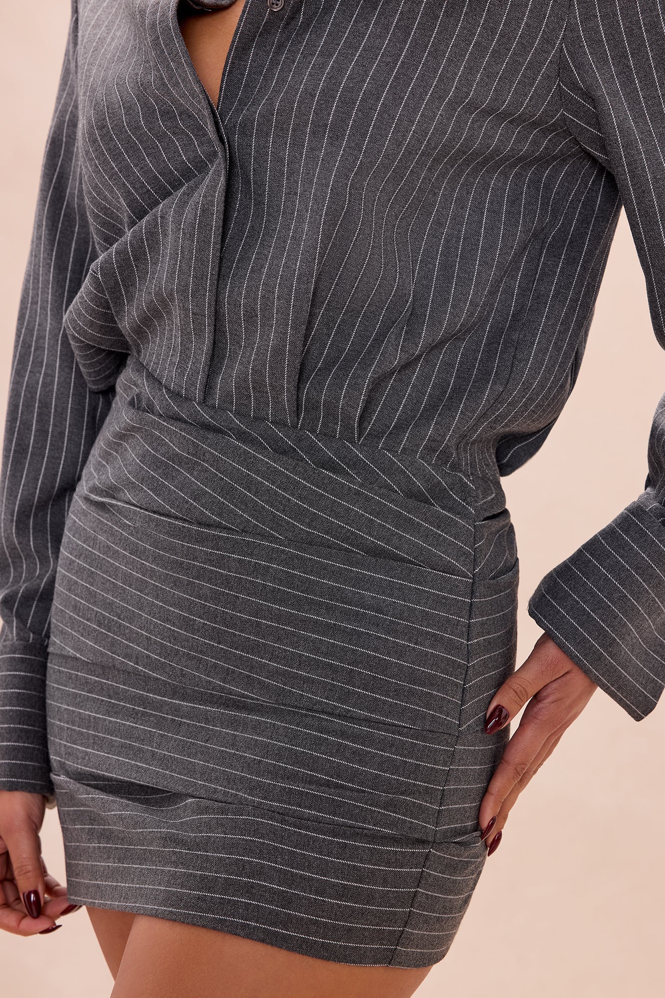 Maeve Collared Pinstripe Mini Dress - Grey