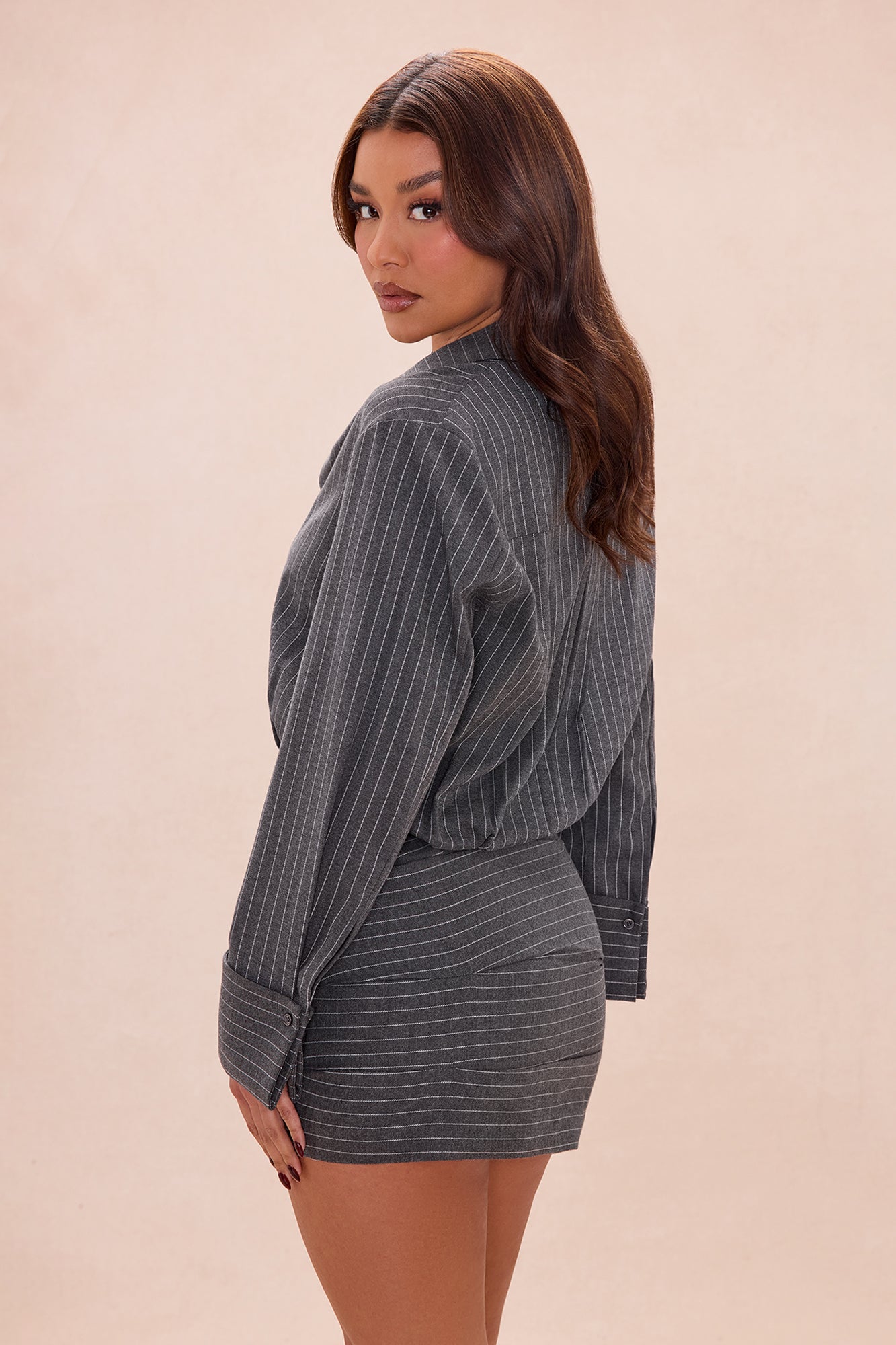 Maeve Collared Pinstripe Mini Dress - Grey