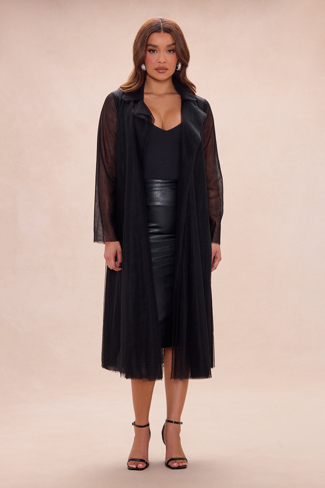 Karlee Belted Tulle Coat - Black