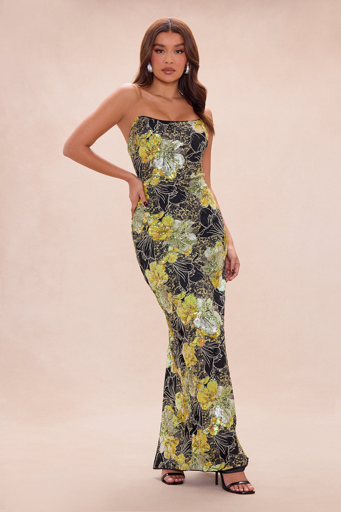 Kaylee Sequin Embroidered Maxi Dress - Yellow/combo