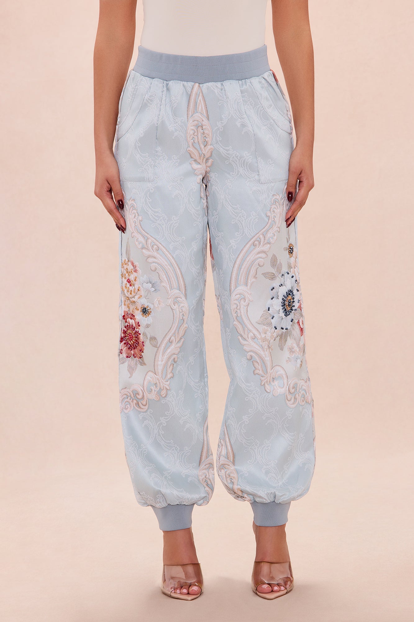 Riannon Embellished Jacquard Pant - Grey