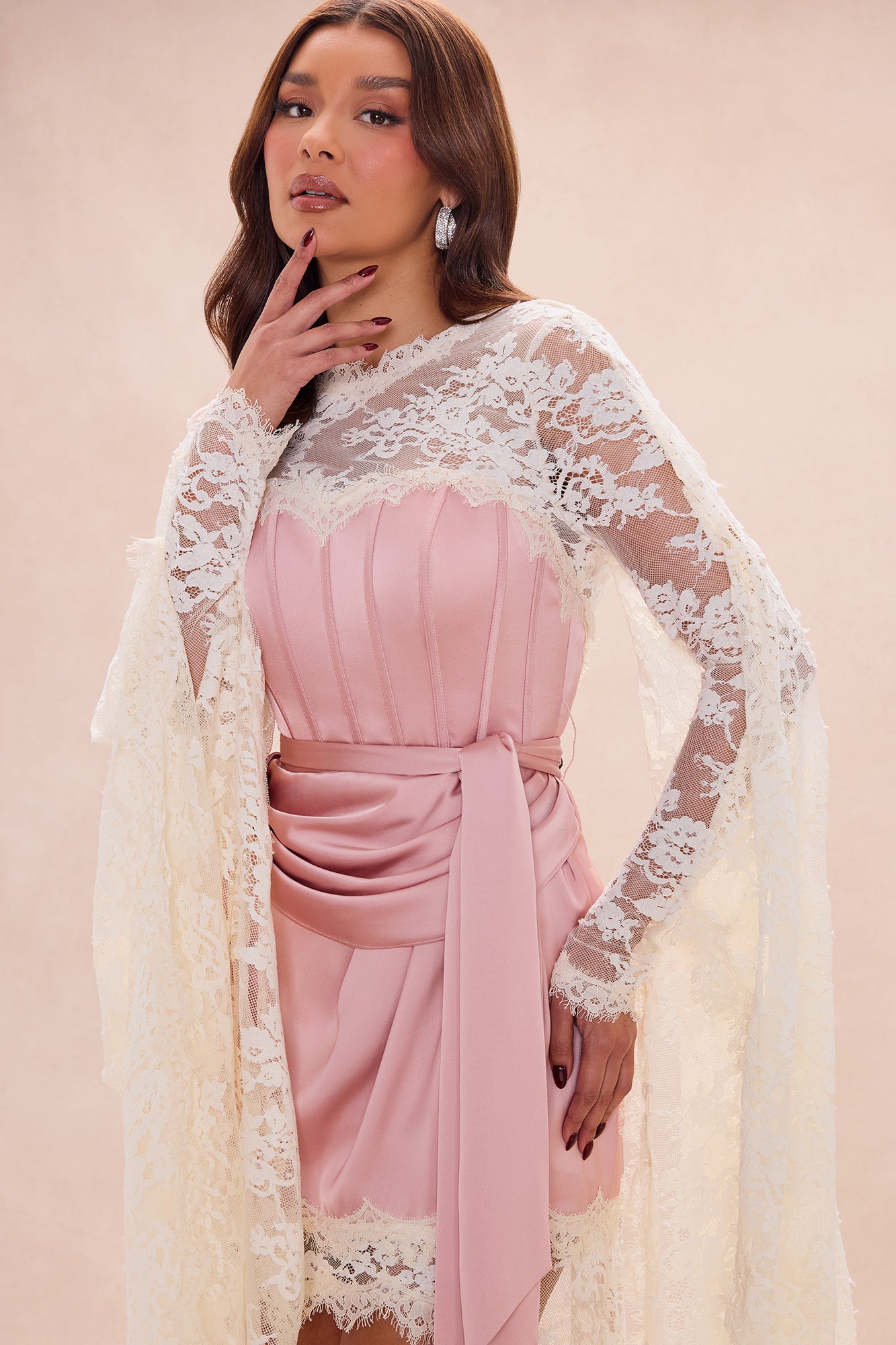 Amelia Satin Lace Mini Dress - Mauve