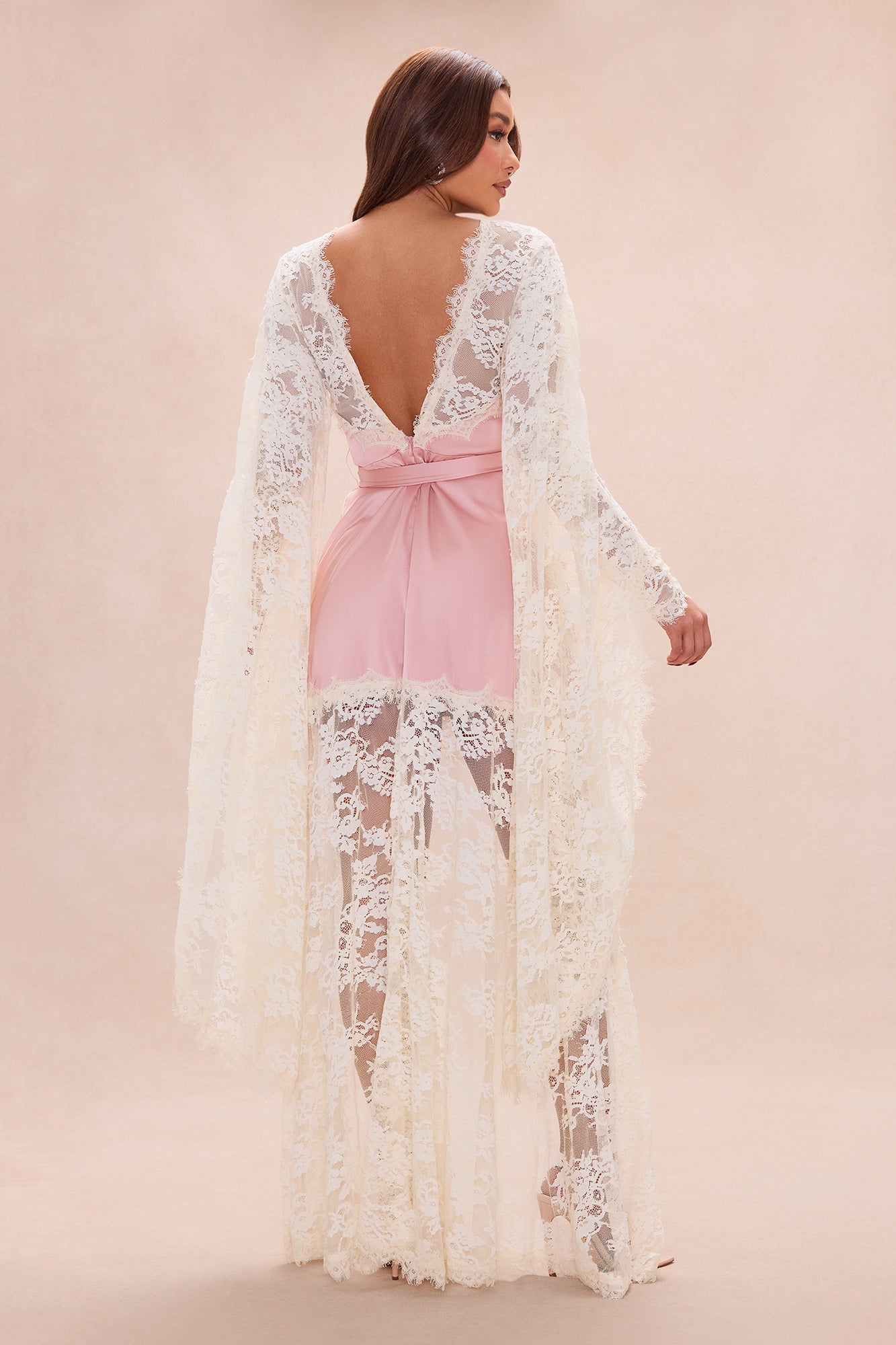 Amelia Satin Lace Mini Dress - Mauve