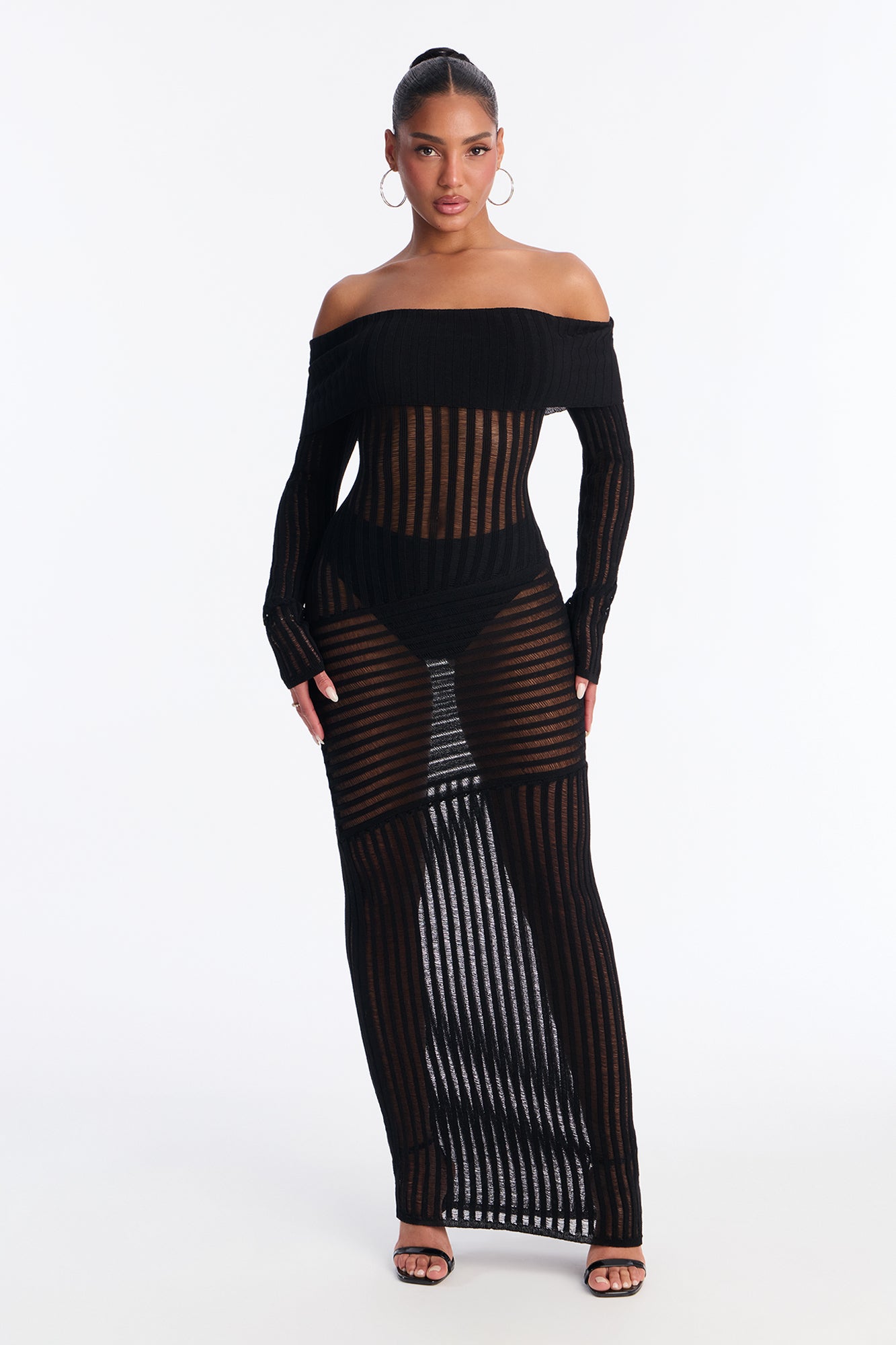 Sheer Instinct Sweater Maxi Dress - Black
