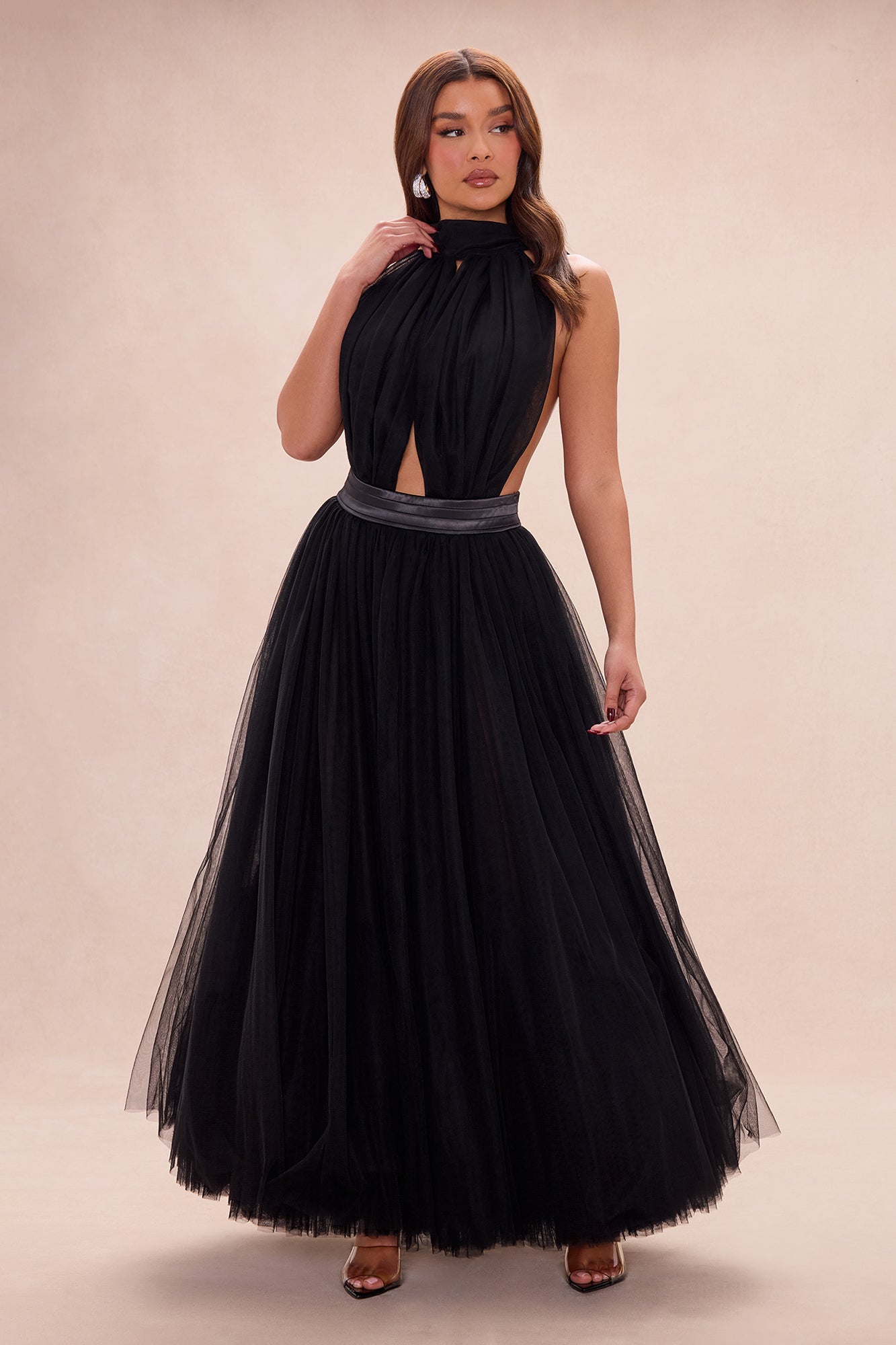Karlee Backless Tulle Bodysuit - Black