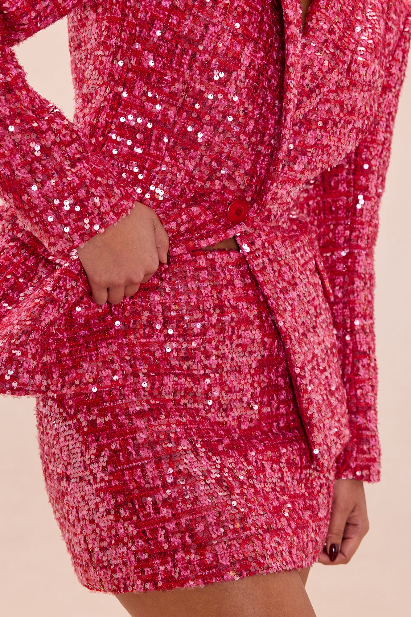 Margot Embellished Tweed Mini Skirt - Hot Pink