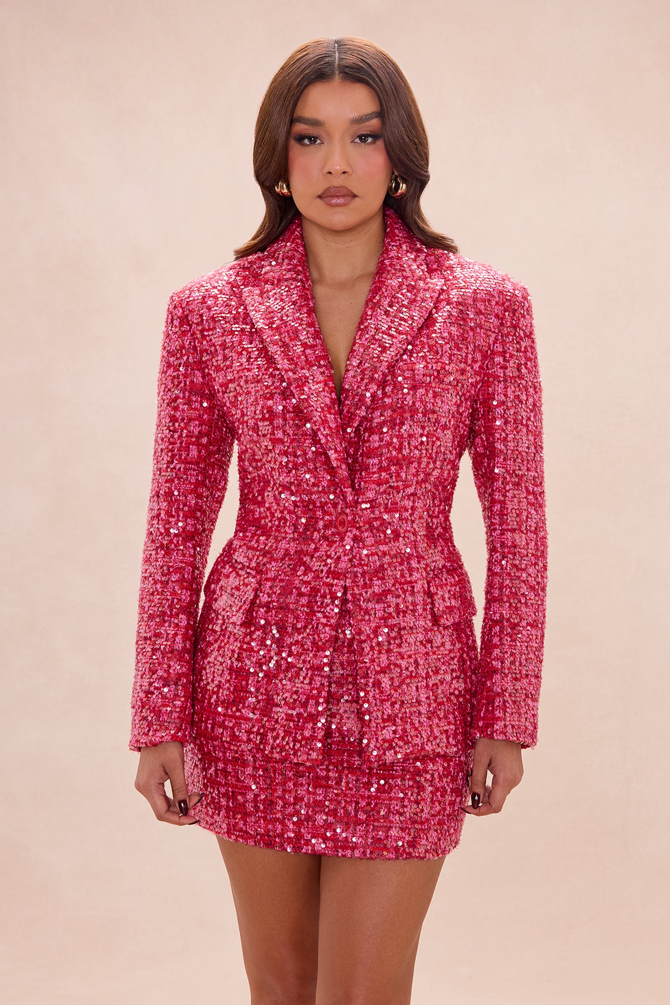 Margot Embellished Tweed Blazer - Hot Pink