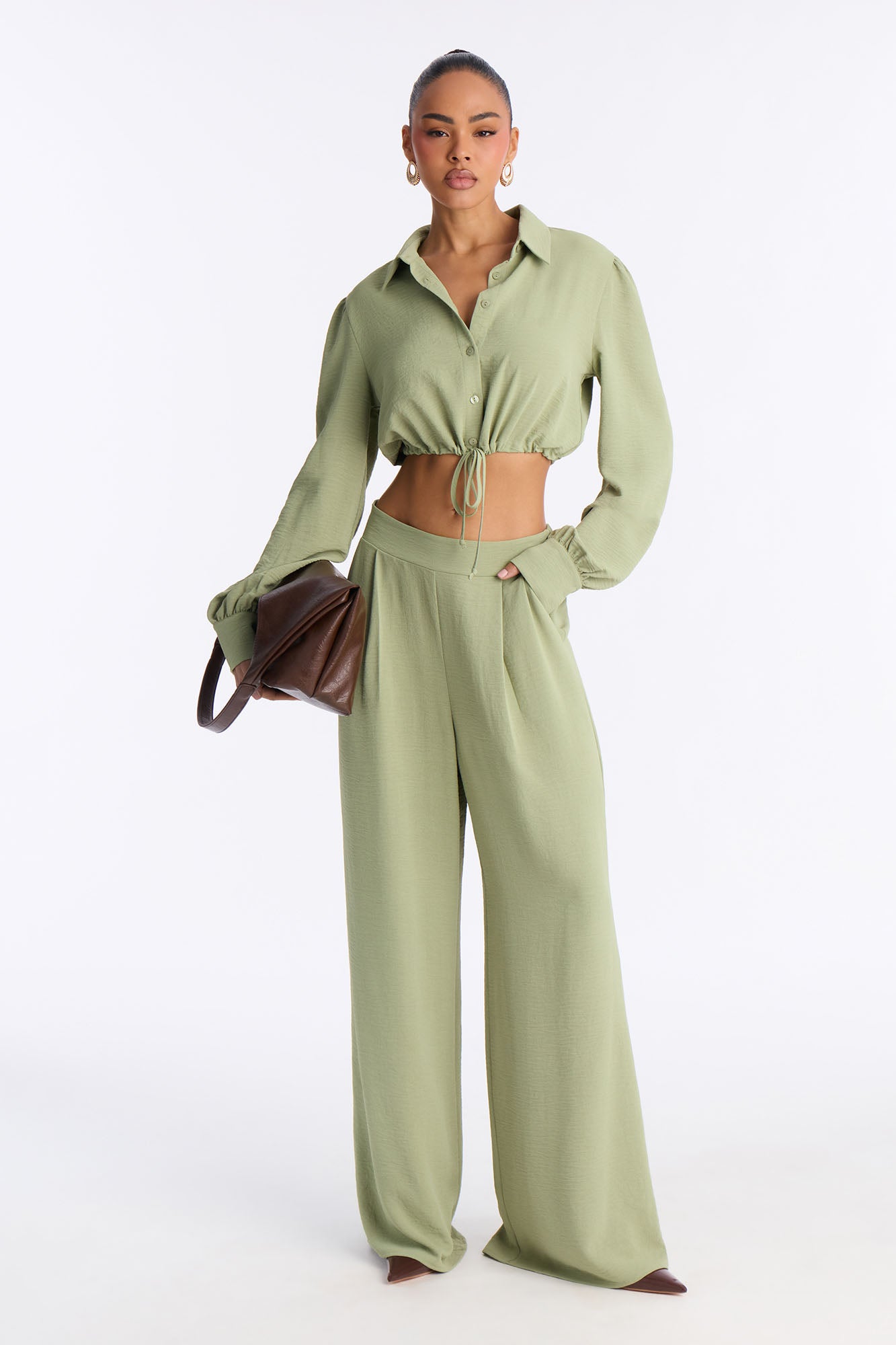 Katya Collar Pant Set - Sage