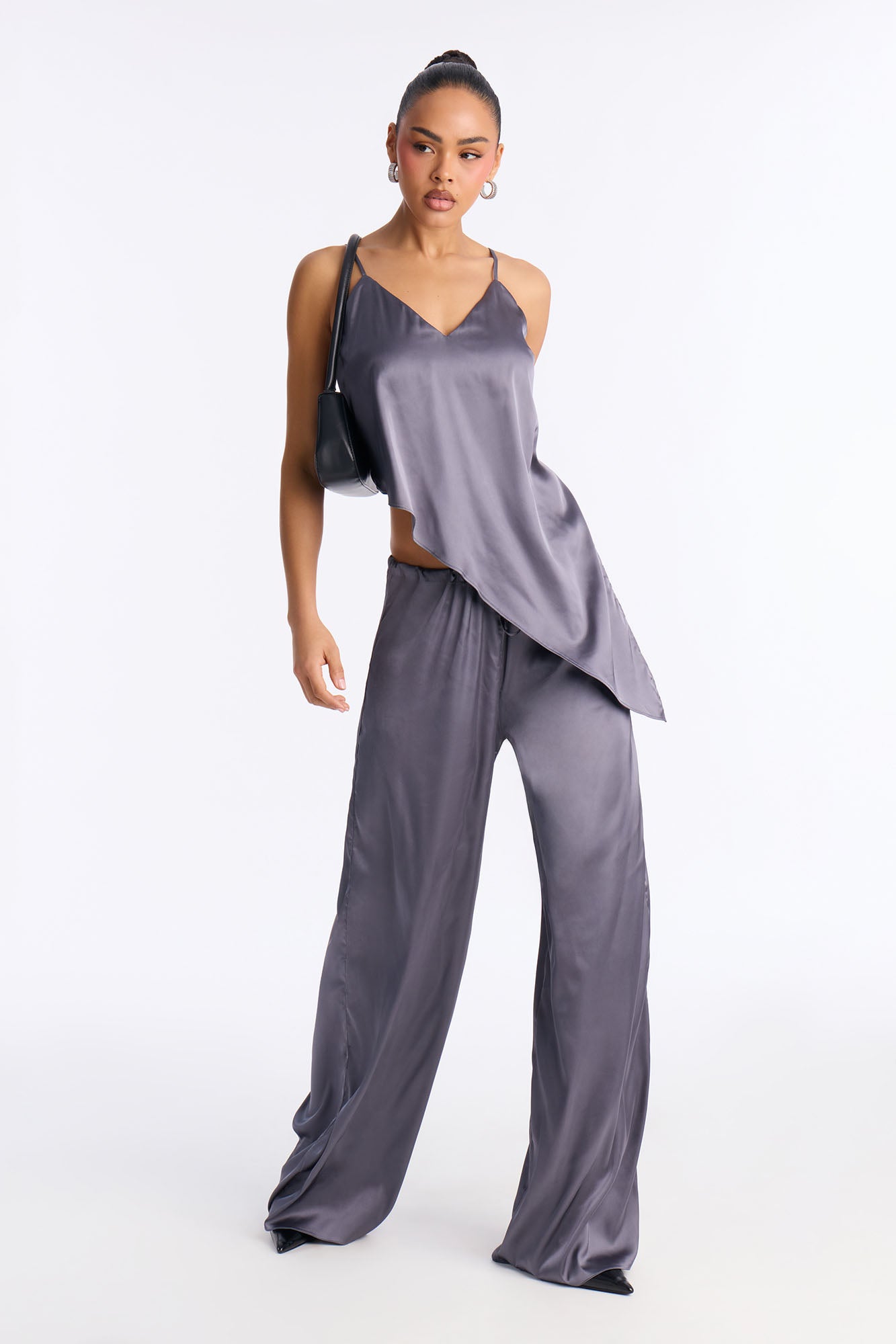 Seraphina Backless Satin Pant Set - Grey