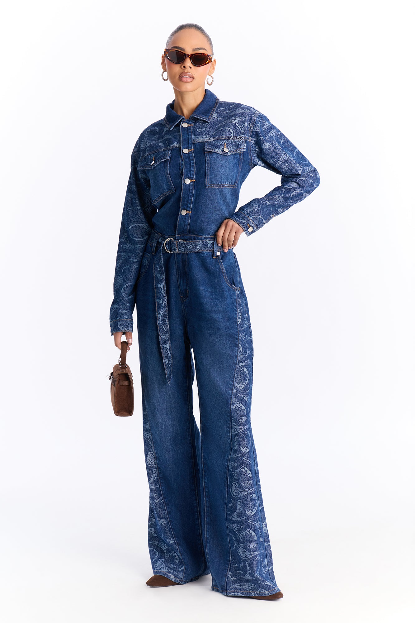 Jenny Belted Wide Leg Jumpsuit - Denim