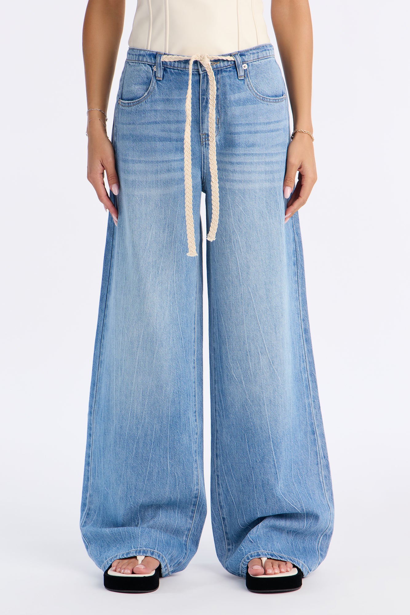 Magnolia Drawstring Wide Leg Jeans - Light Wash