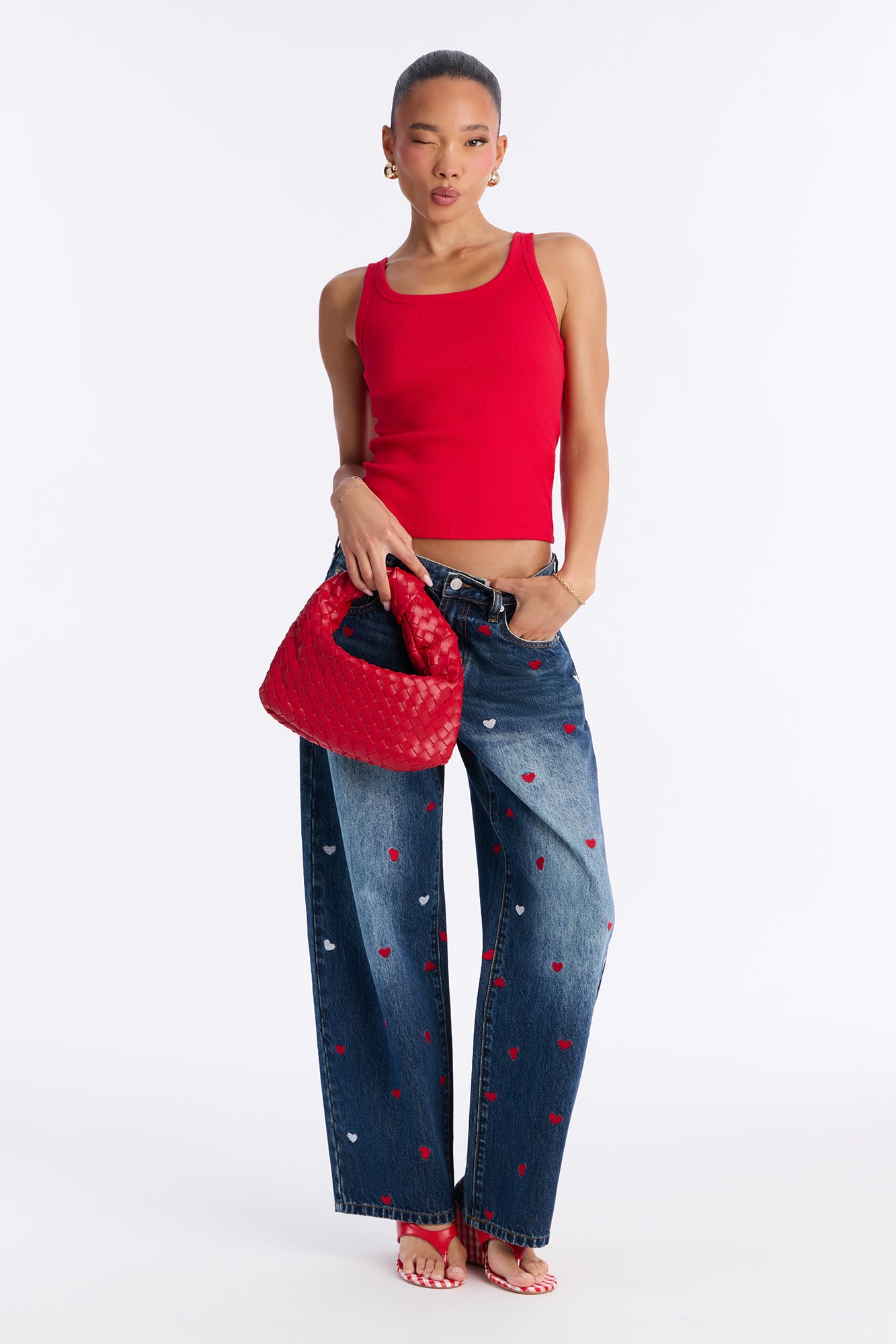 Lucky In Love Embroidered Jeans - Dark Wash