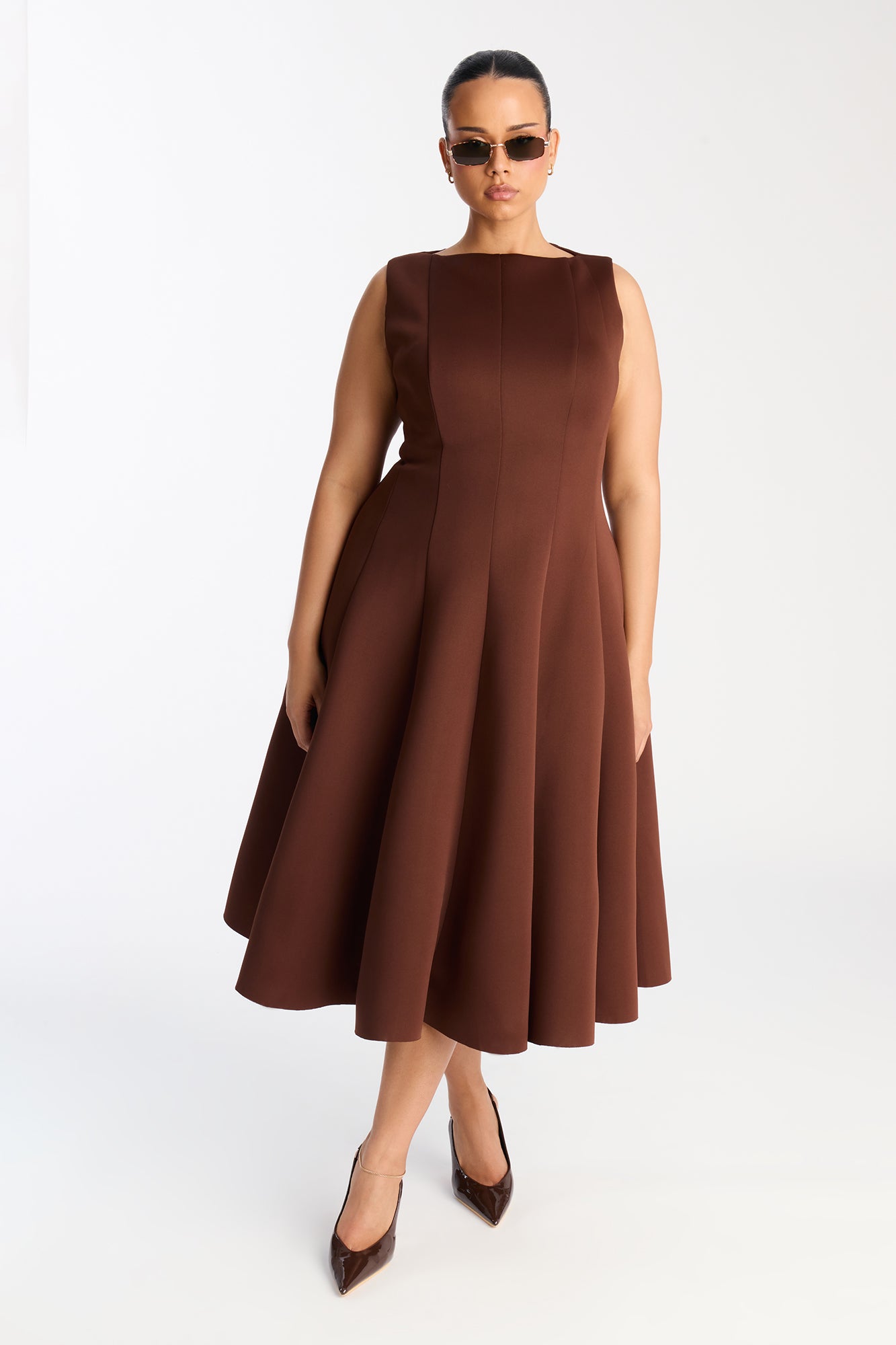 Sweet Sunday Pleated Midi Dress - Chocolate