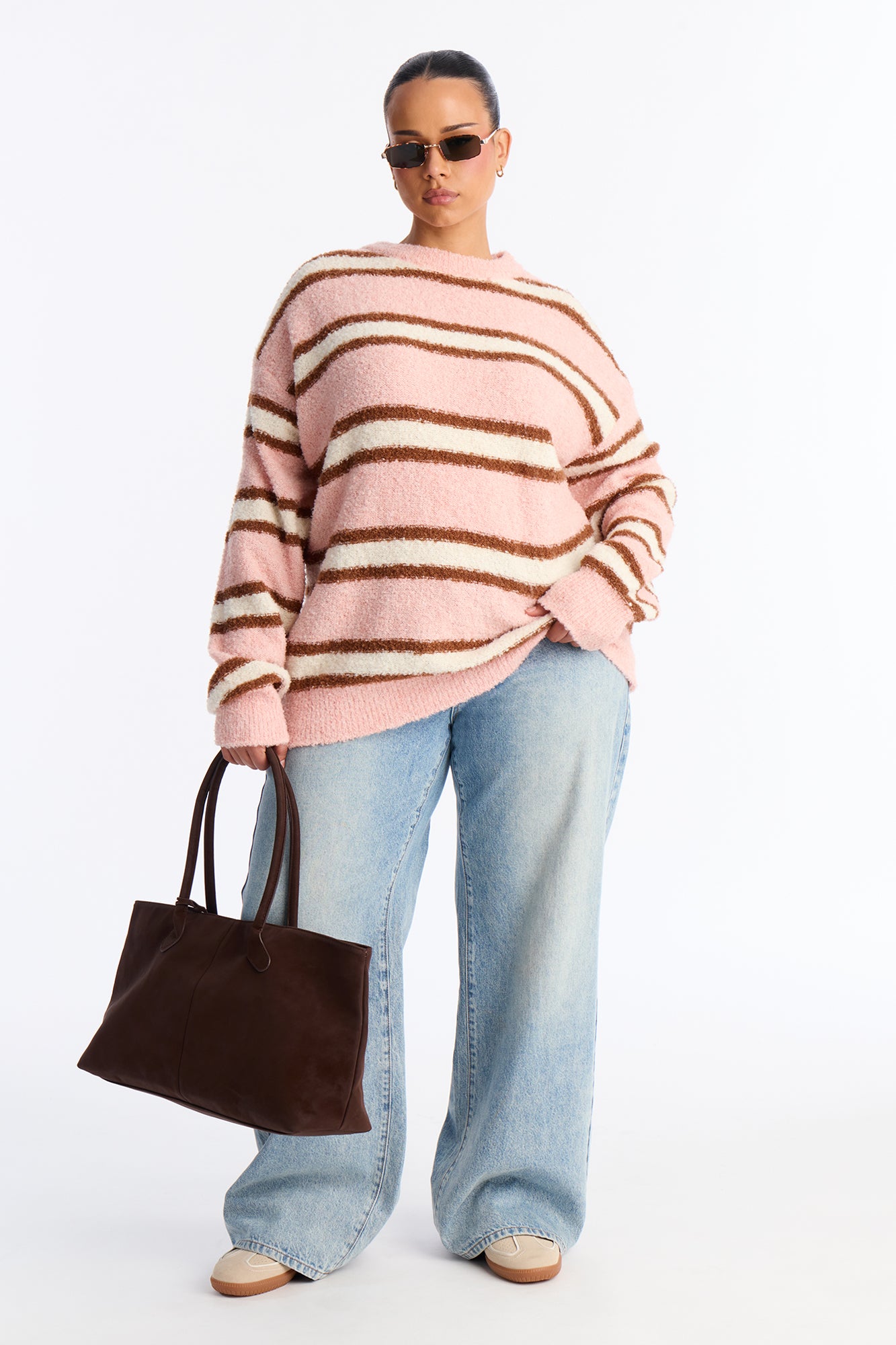 Quality Time Striped Pullover Sweater - Pink/combo