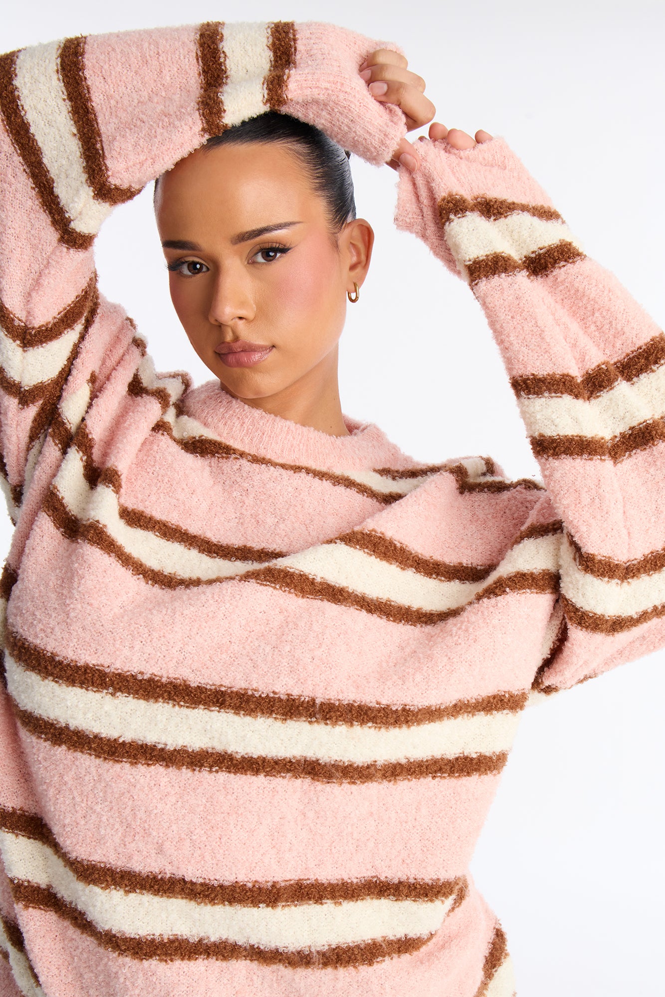 Quality Time Striped Pullover Sweater - Pink/combo
