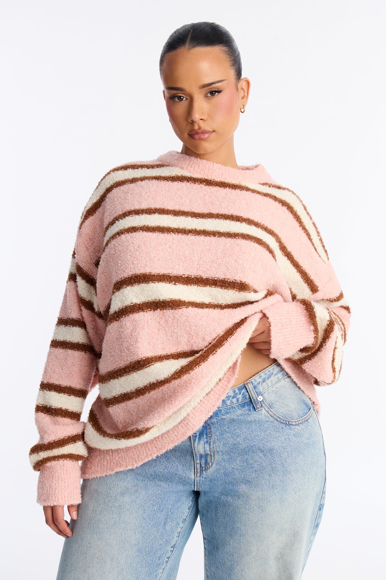 Quality Time Striped Pullover Sweater - Pink/combo