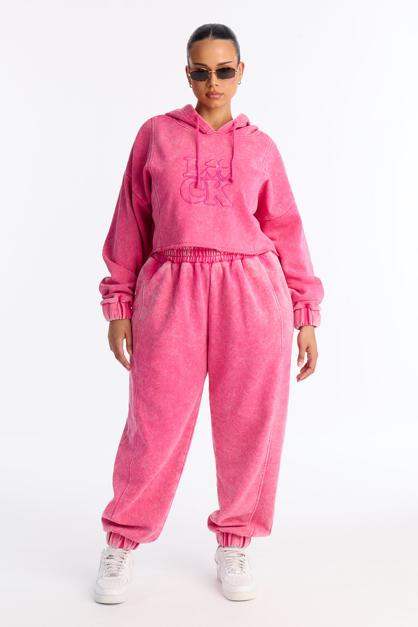 Get Lucky Washed Fleece Jogger Set - Pink