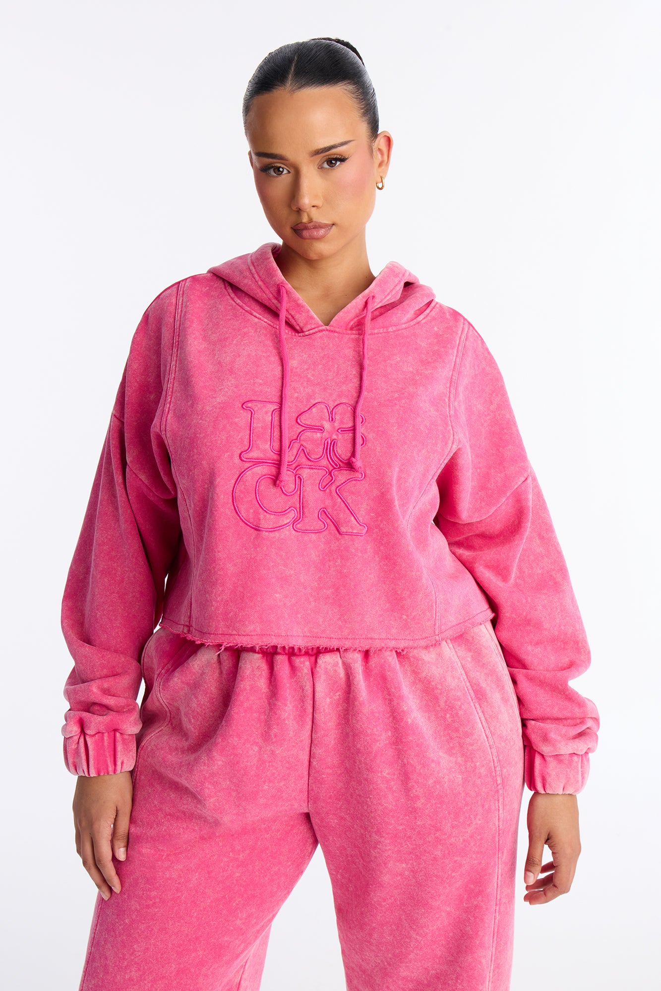 Get Lucky Washed Fleece Jogger Set - Pink