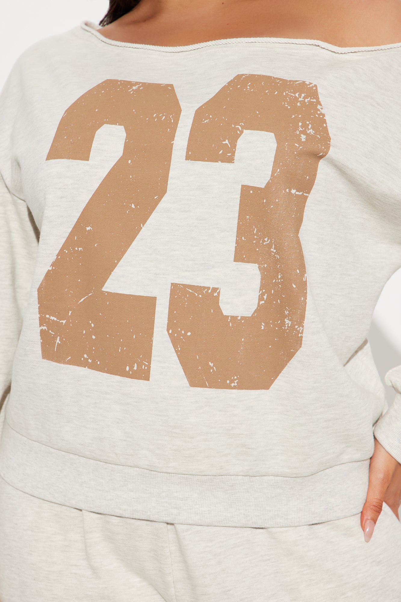 23 Off Shoulder Sweatsuit Set - Oatmeal