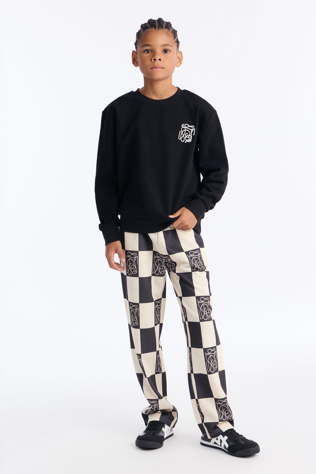 Mini Checkered Crewneck Sweatshirt - Black