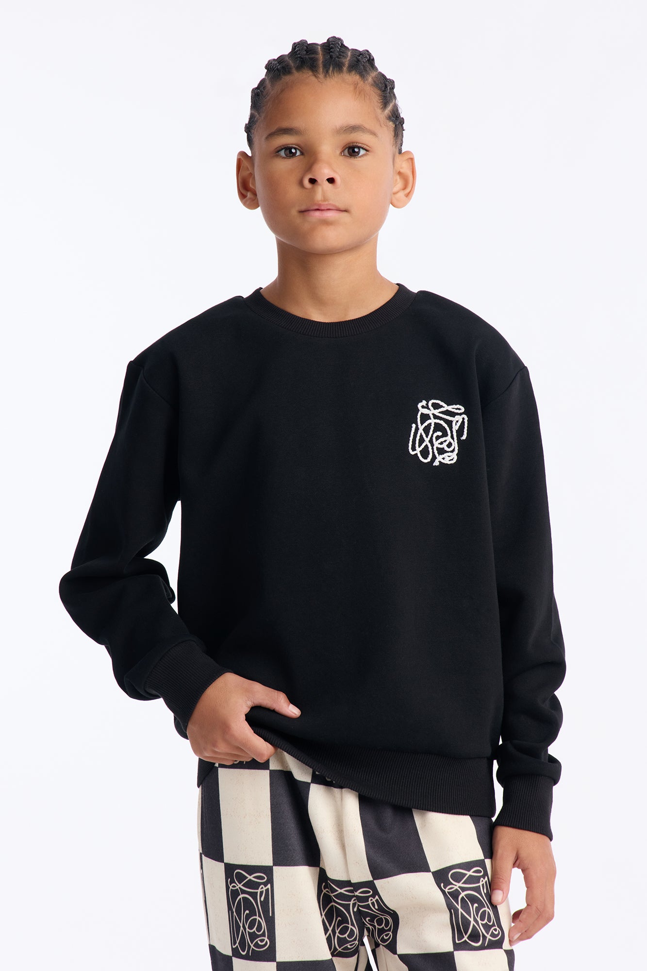 Mini Checkered Crewneck Sweatshirt - Black