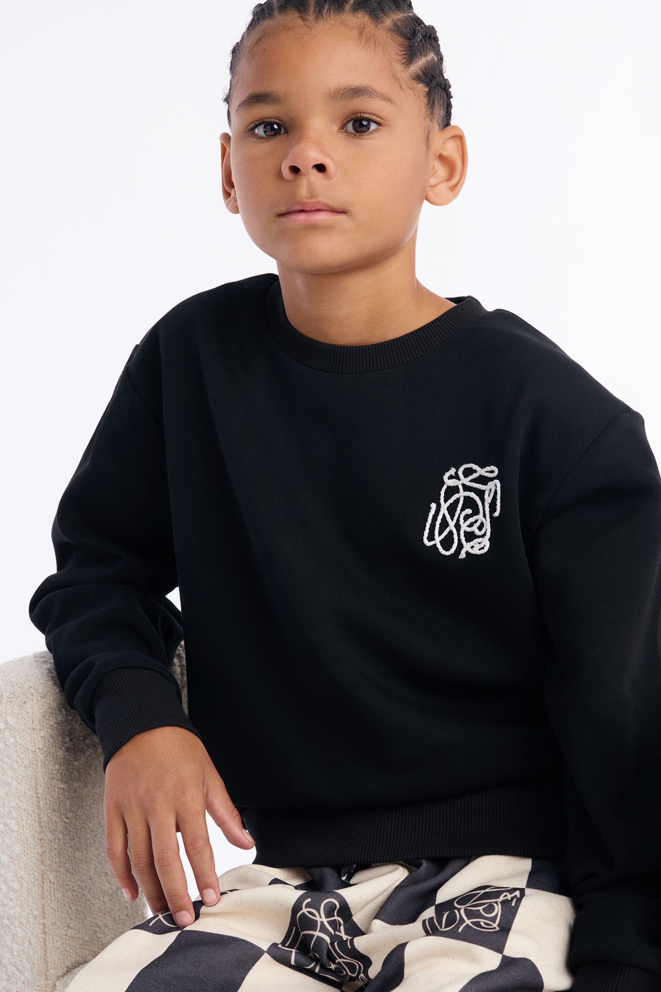 Mini Checkered Crewneck Sweatshirt - Black