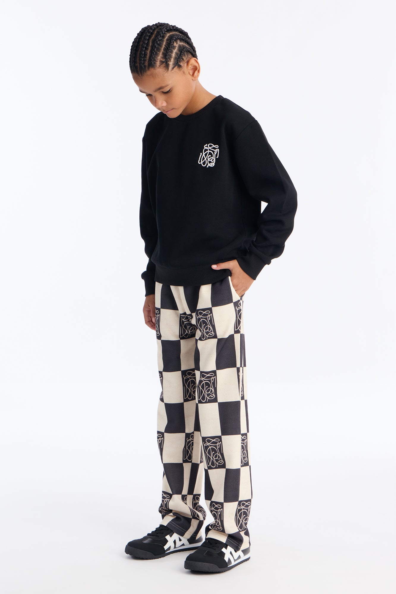 Mini Checkered Straight Sweatpants - Black