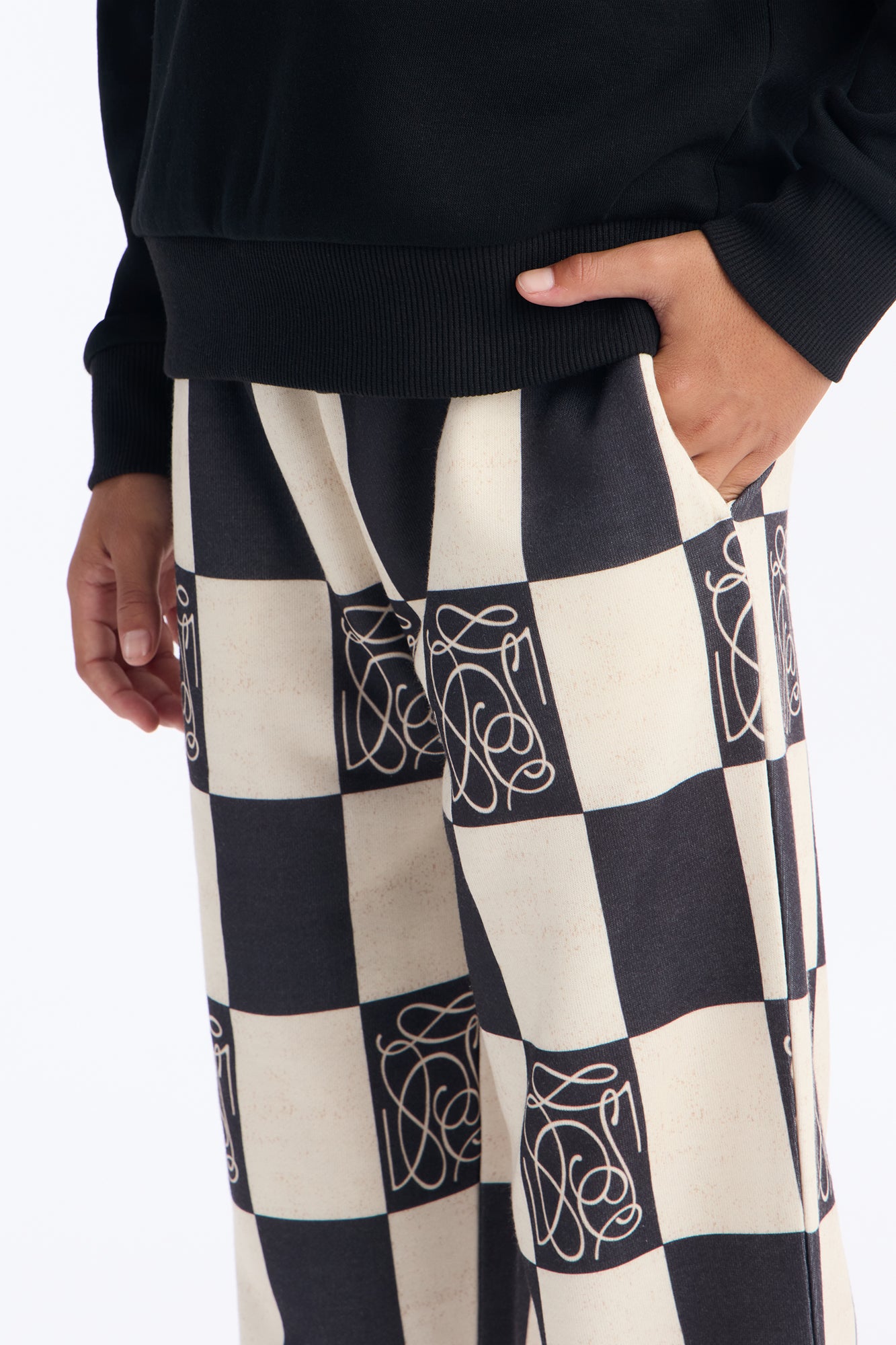 Mini Checkered Straight Sweatpants - Black