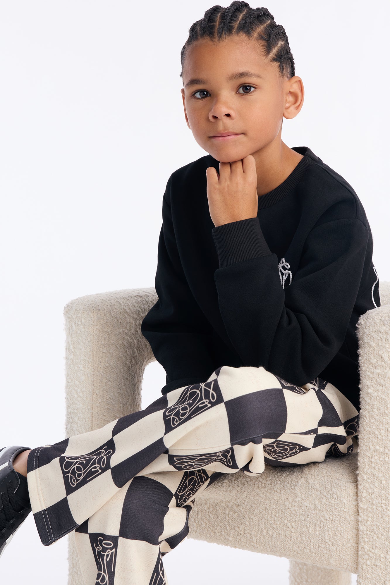 Mini Checkered Straight Sweatpants - Black