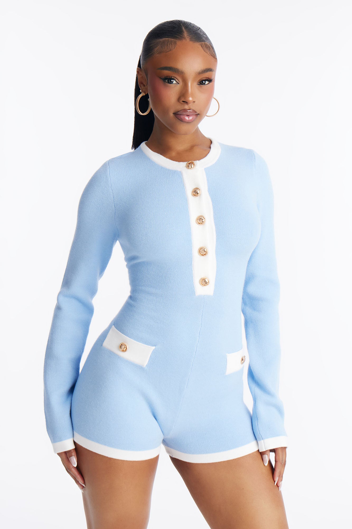 Ophelia Knit Micro Short Romper - Blue