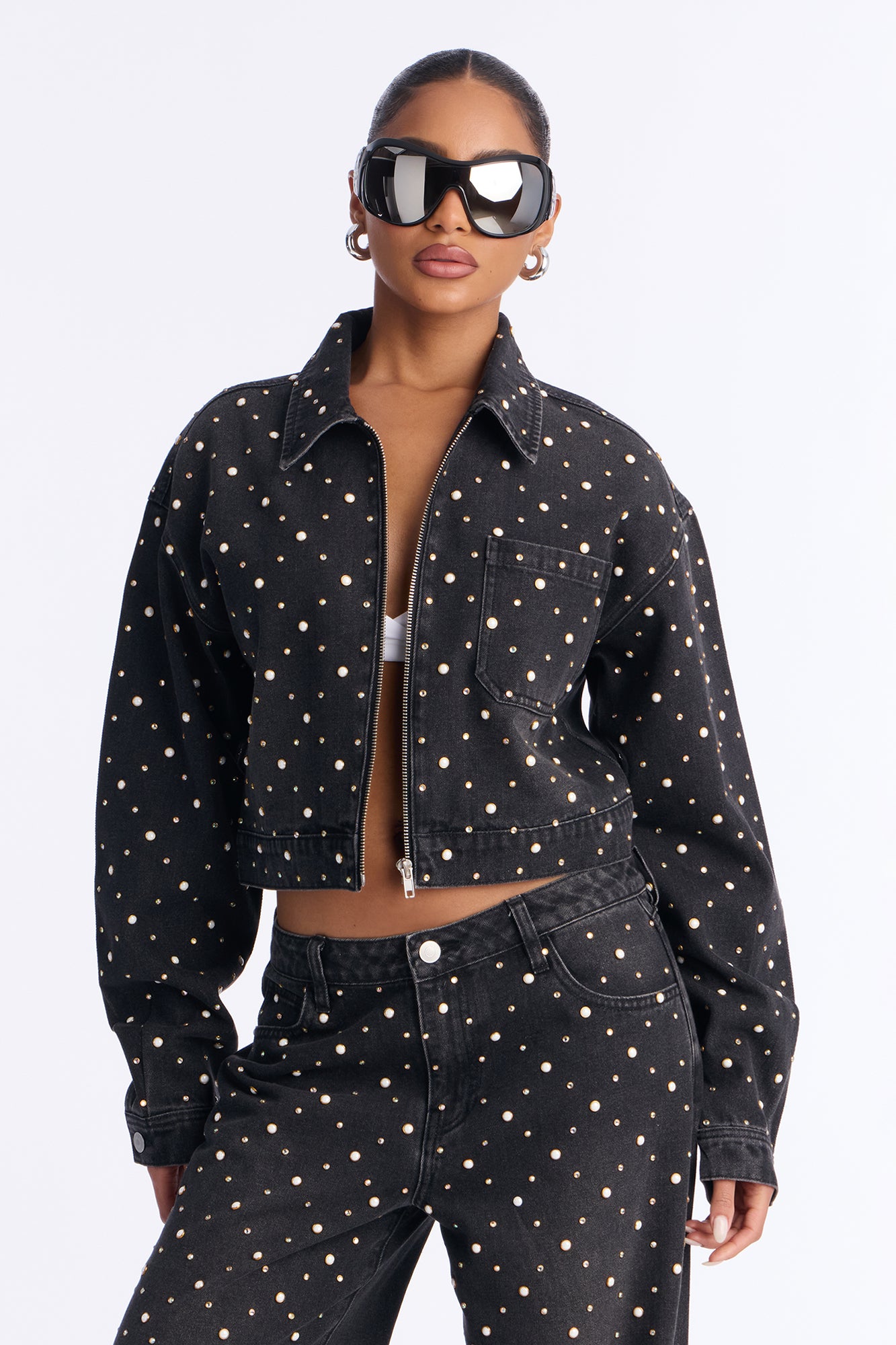 Full On Fabulous Embellished Denim Jacket - Black Wash