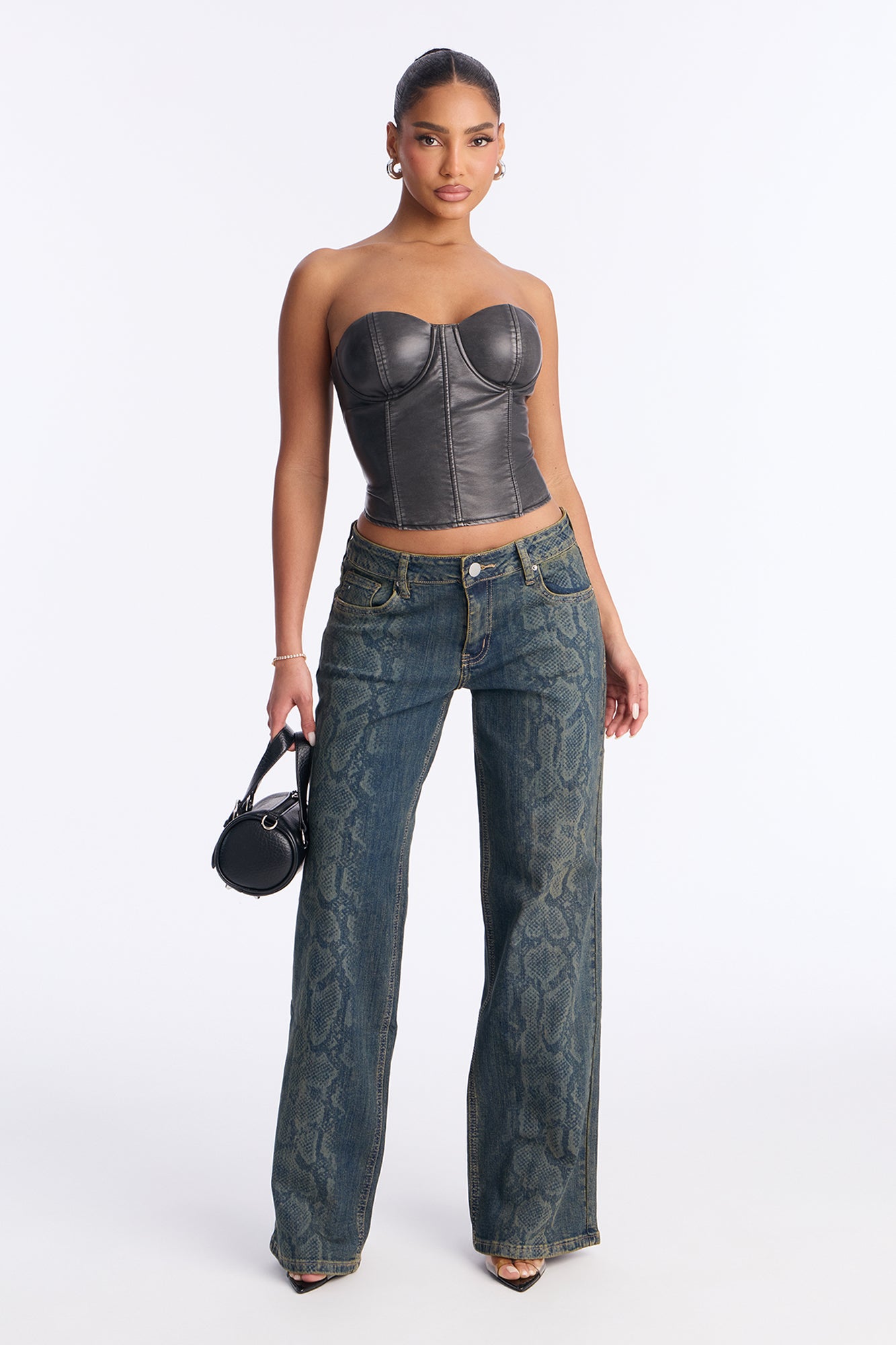 Texas Tinted Snake Wide Leg Jeans - Dark Wash