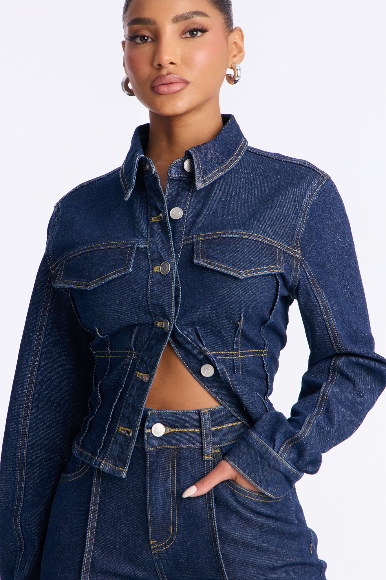 Lorie Denim Flare Pant Set - Dark Wash