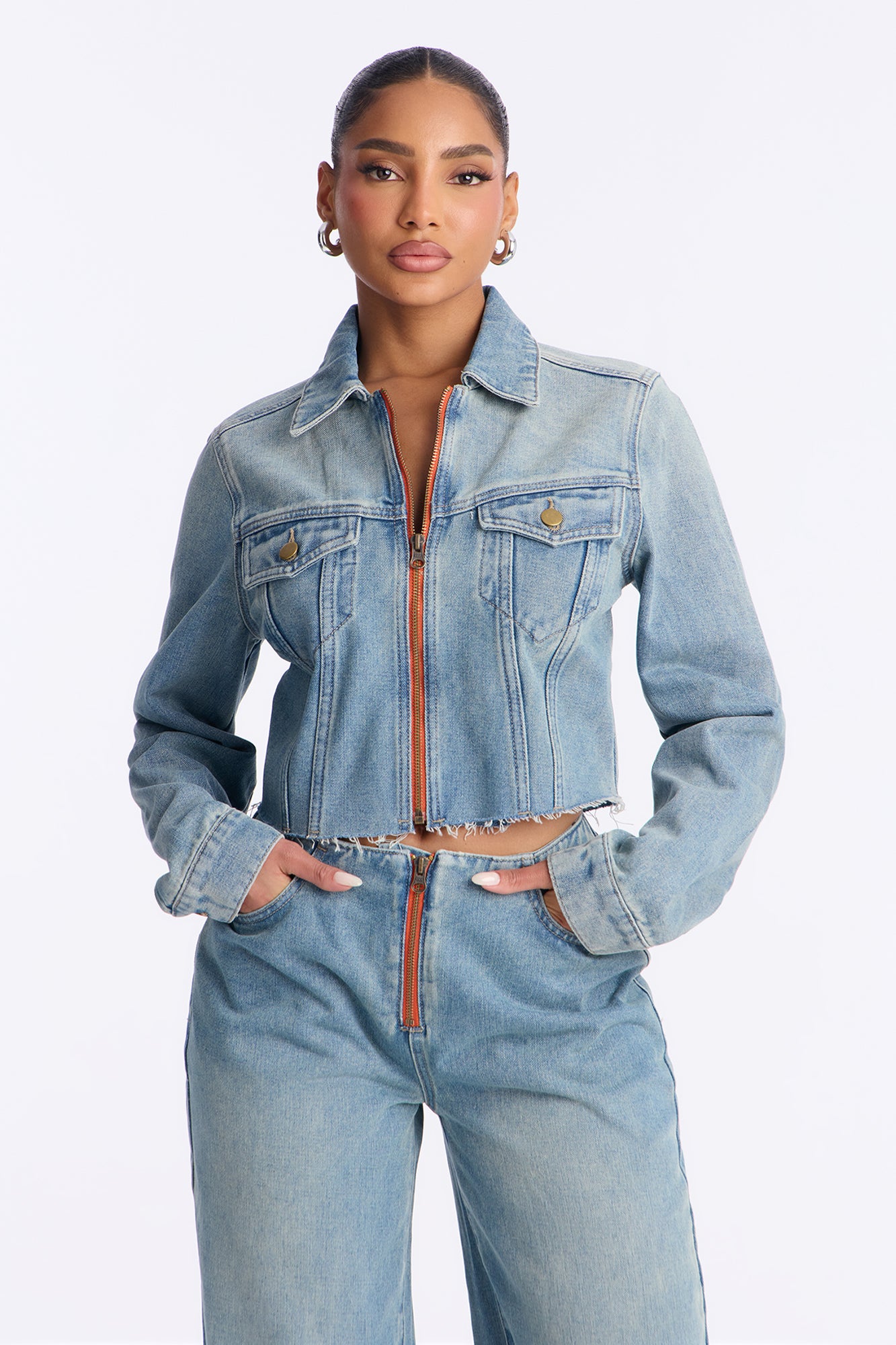 Tamara Washed Denim Jacket Pant Set - Medium Wash