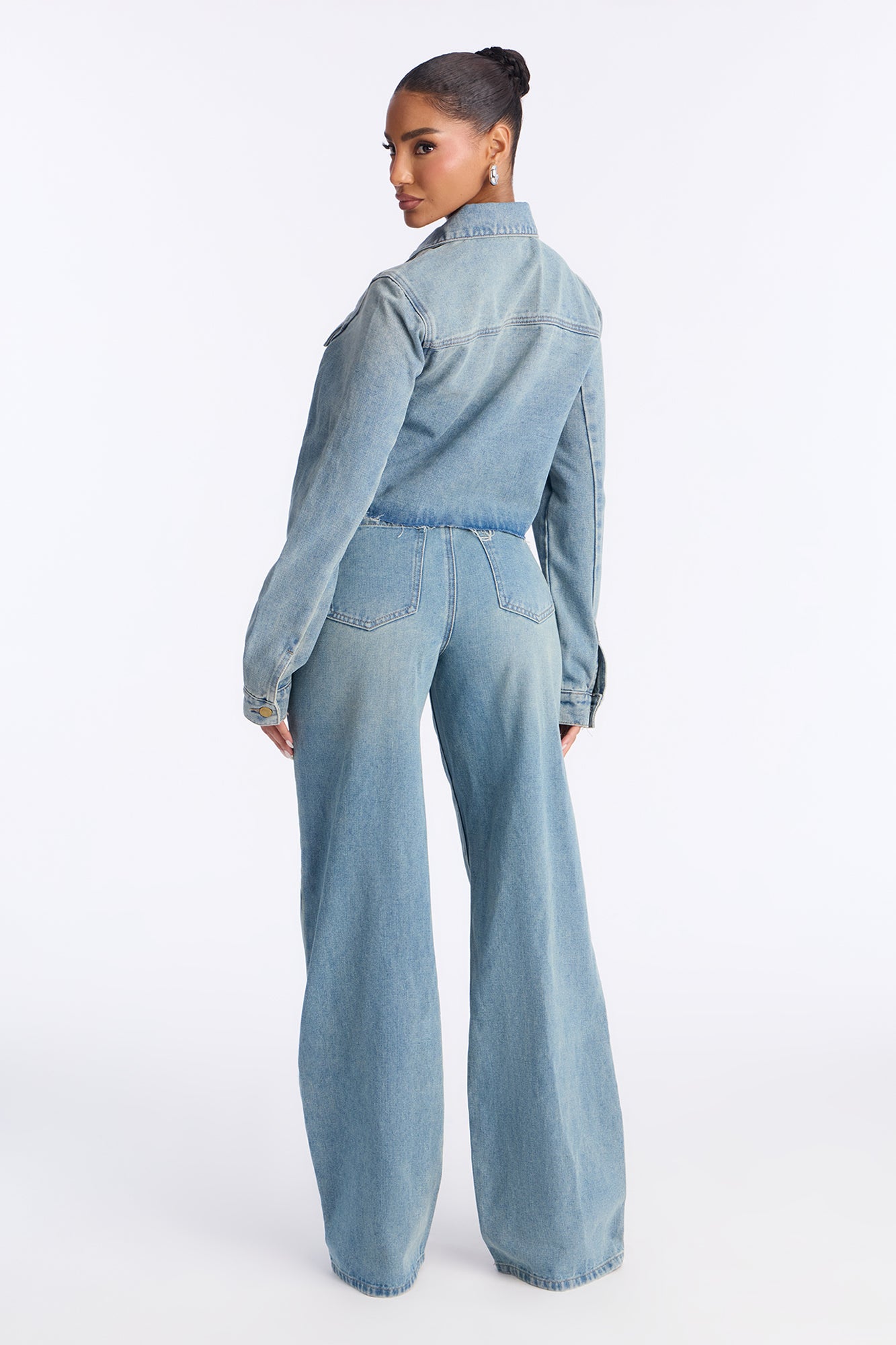 Tamara Washed Denim Jacket Pant Set - Medium Wash
