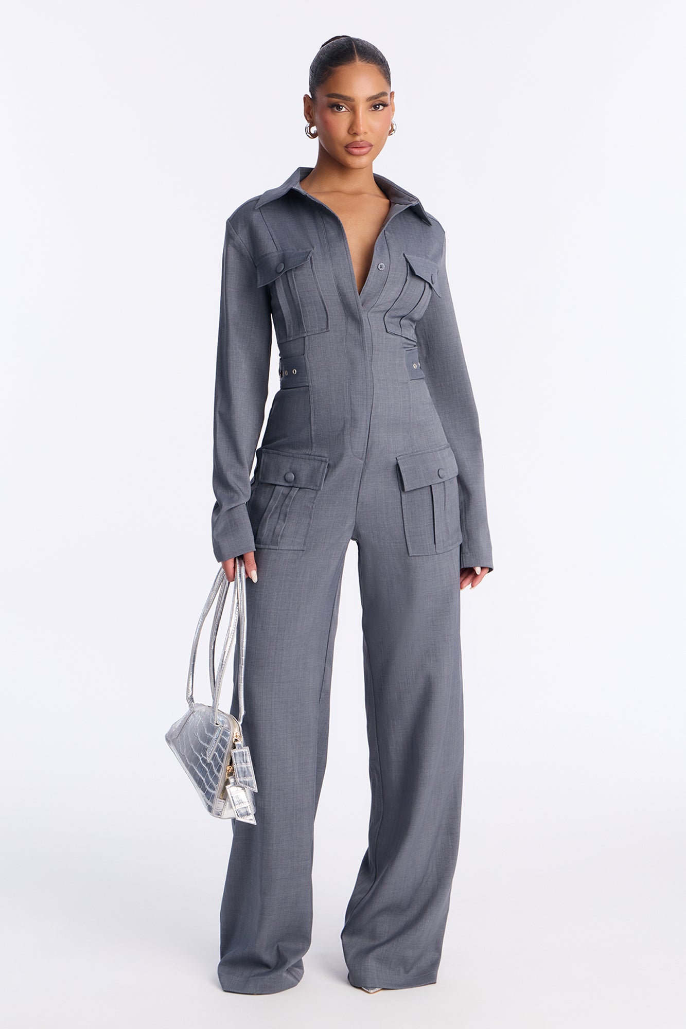 Professional Vibes Wide Leg Jumpsuit - Charcoal