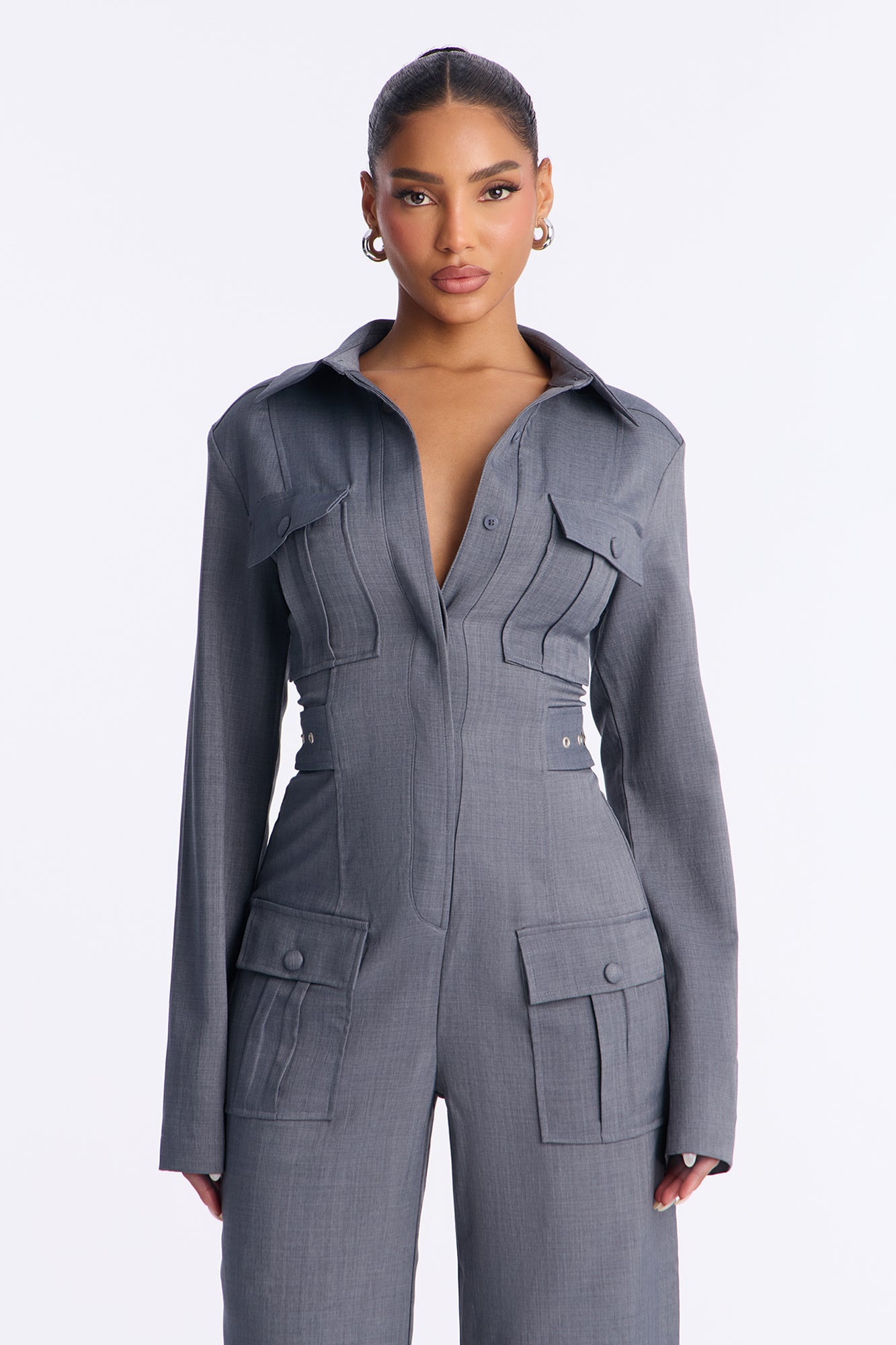 Professional Vibes Wide Leg Jumpsuit - Charcoal