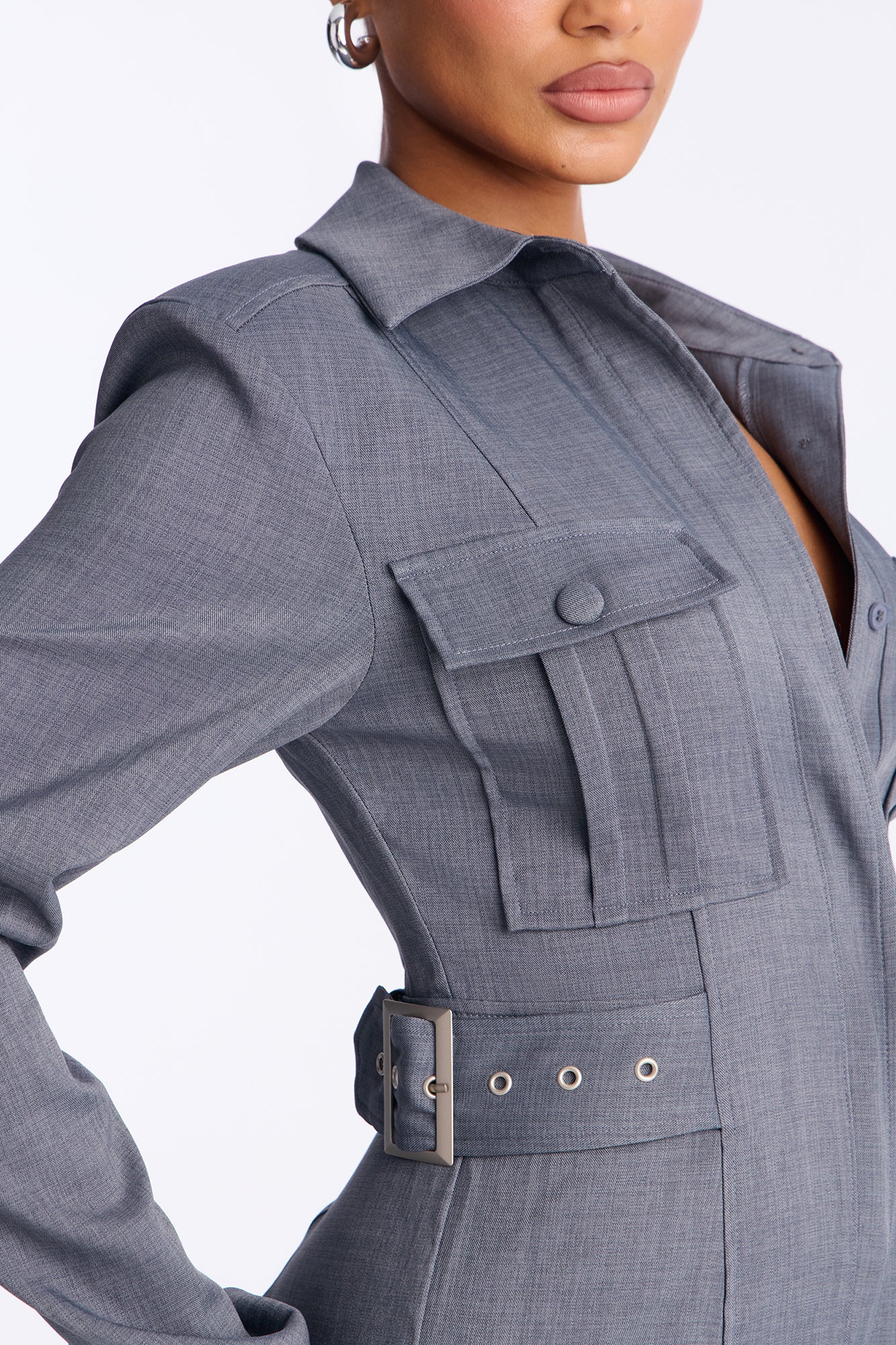 Professional Vibes Wide Leg Jumpsuit - Charcoal