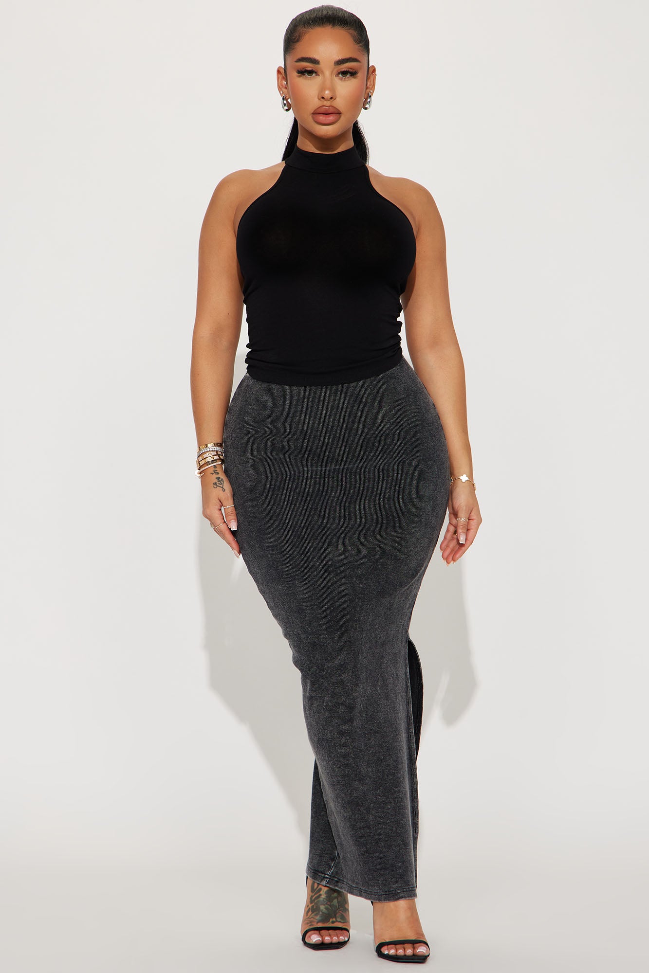Myra Mock Neck Tank Top - Black