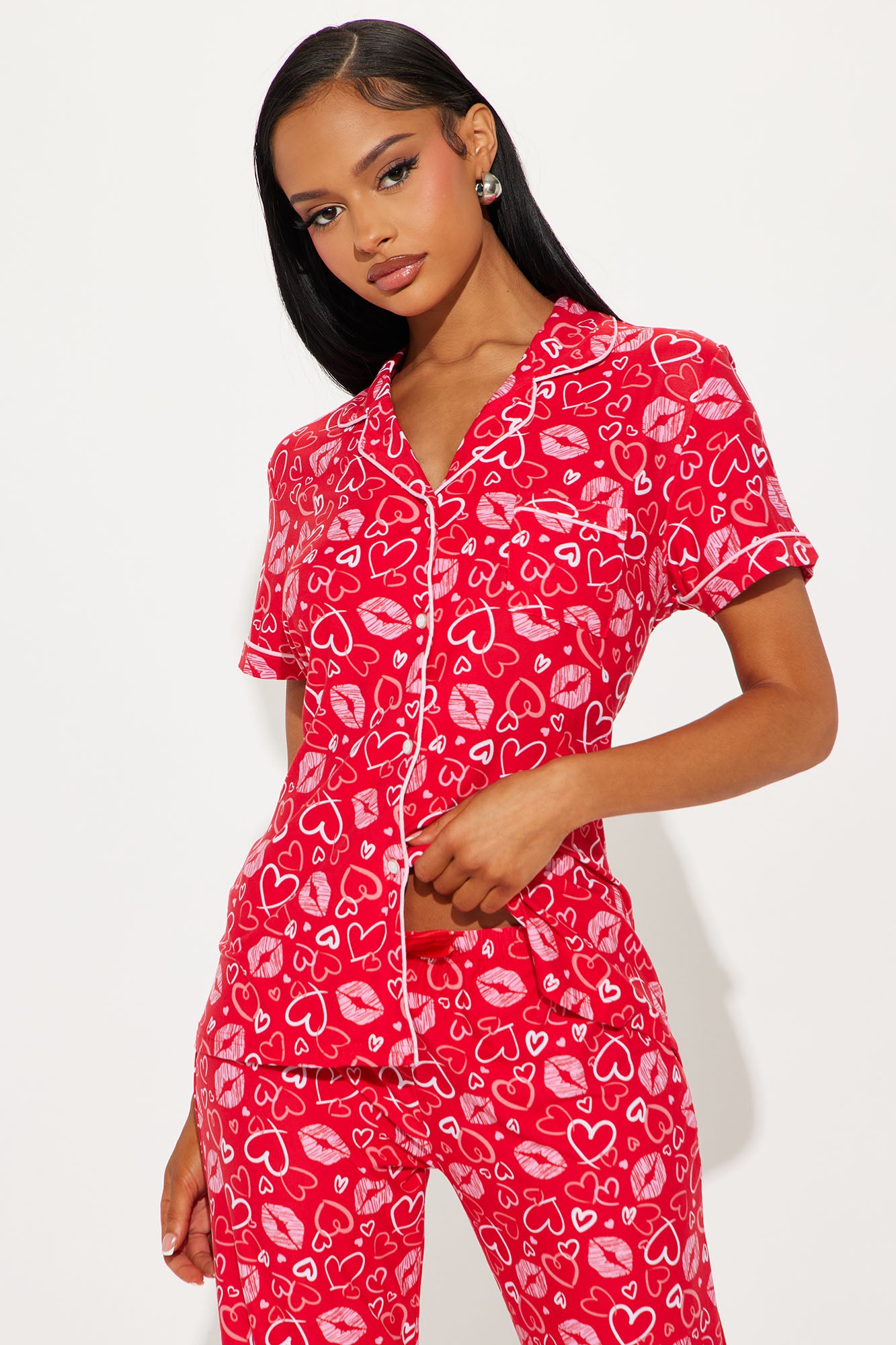 More Kisses PJ Pant Set - Red/combo
