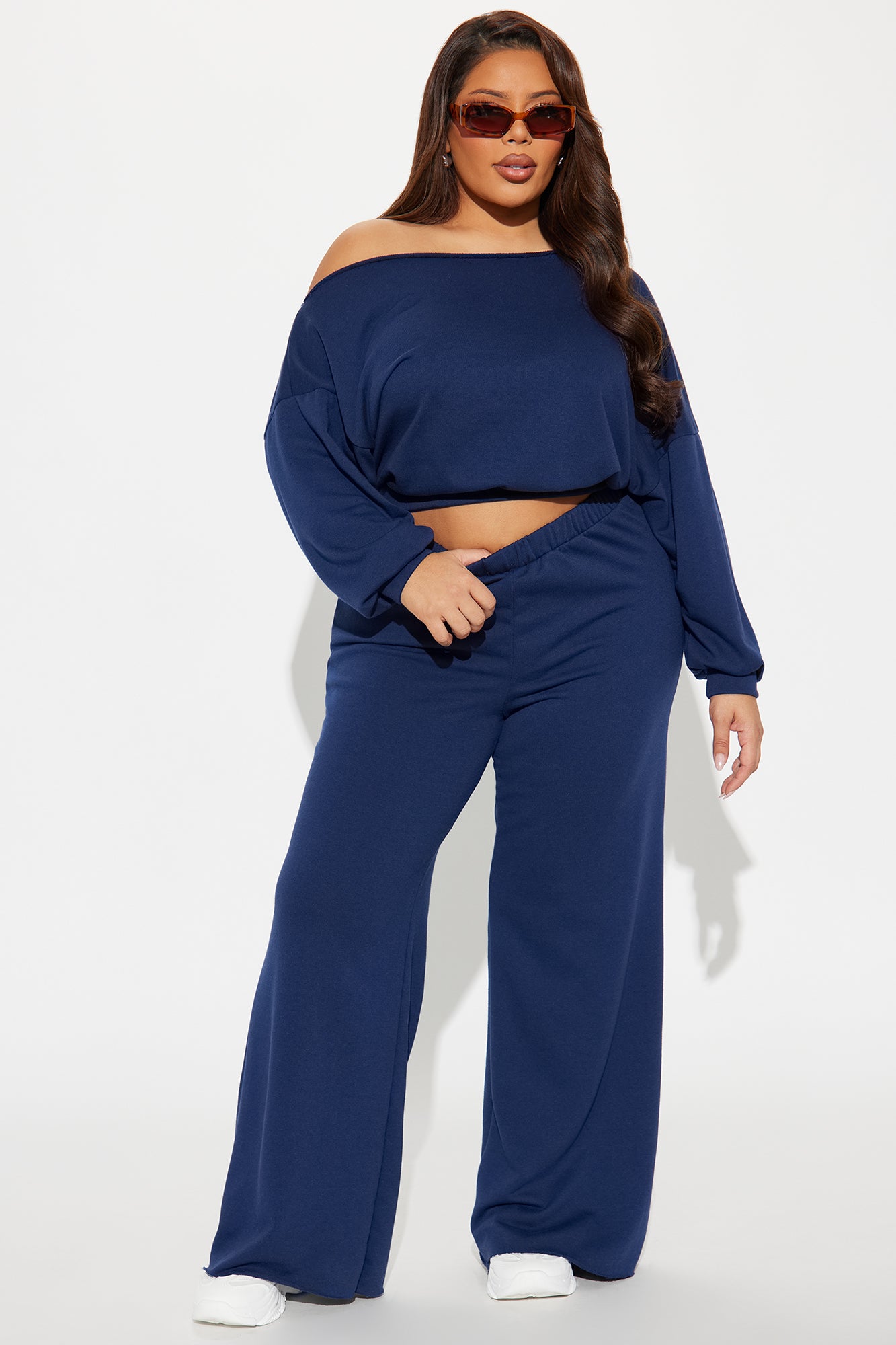 Robyn Off Shoulder Pant Set - Navy