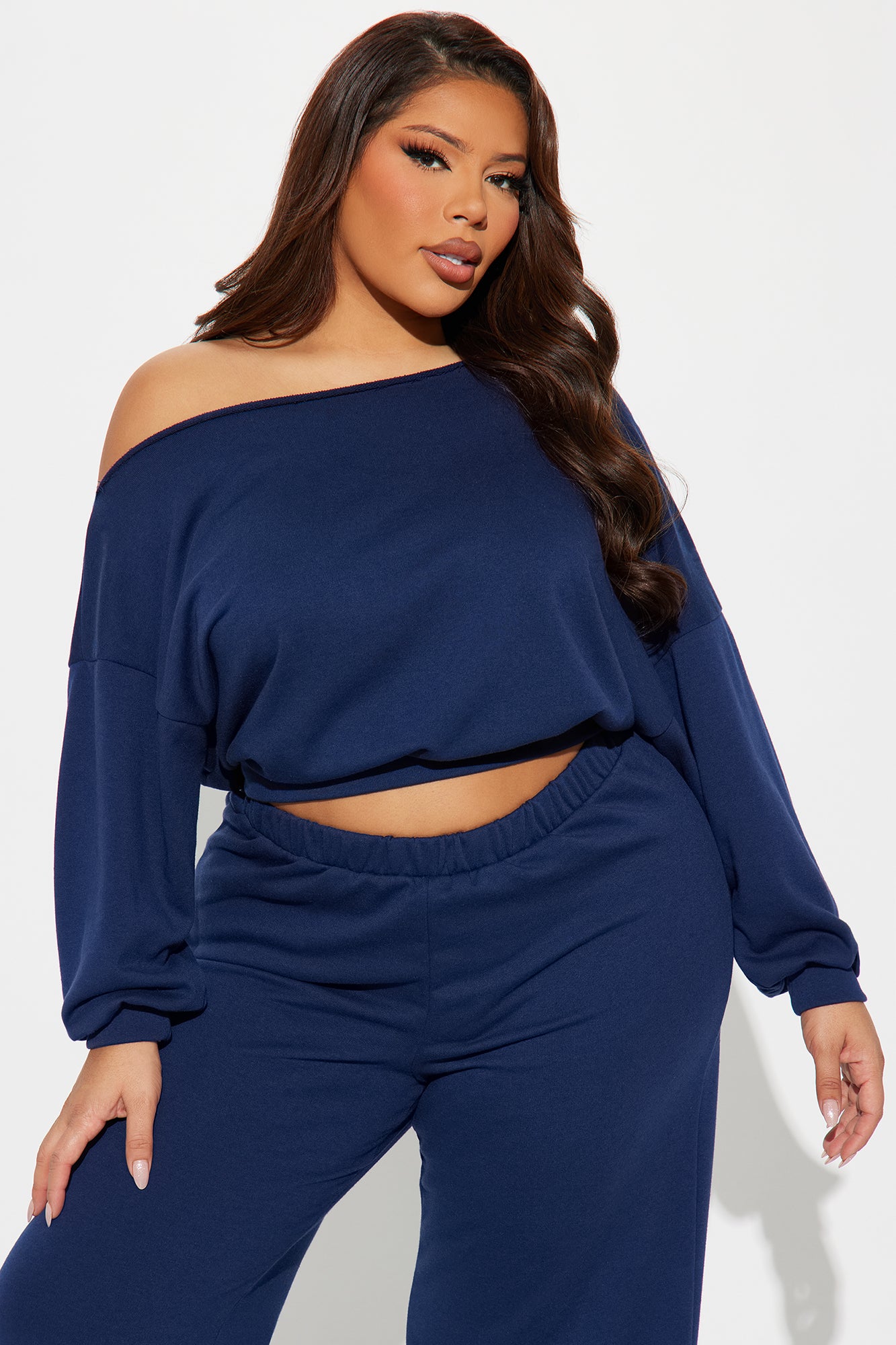 Robyn Off Shoulder Pant Set - Navy